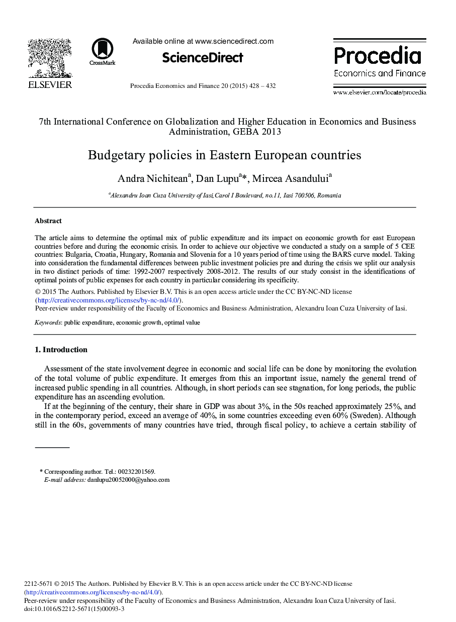 Budgetary Policies in Eastern European Countries 