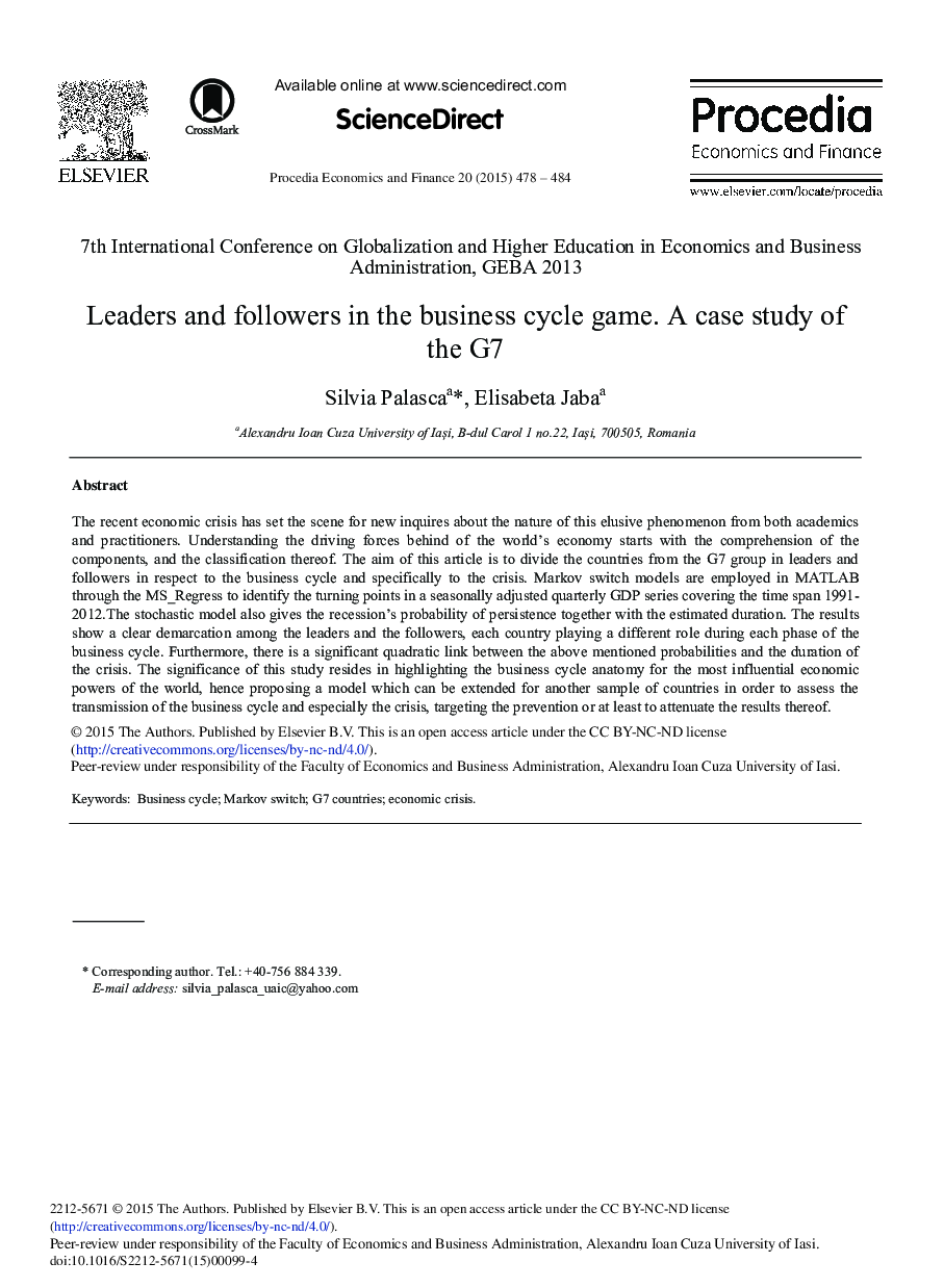 Leaders and Followers in the Business Cycle Game. A Case Study of the G7 