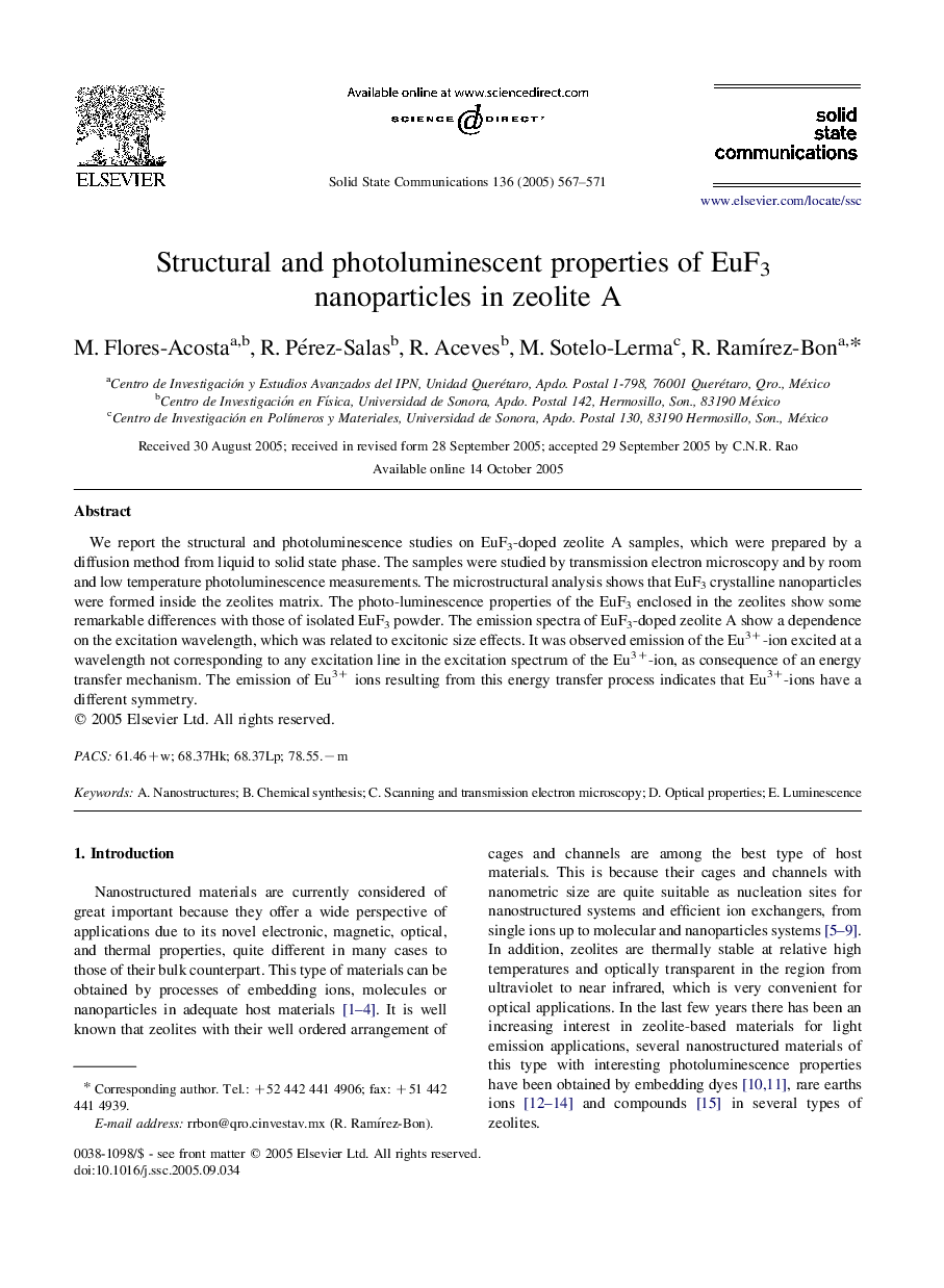 Structural and photoluminescent properties of EuF3 nanoparticles in zeolite A