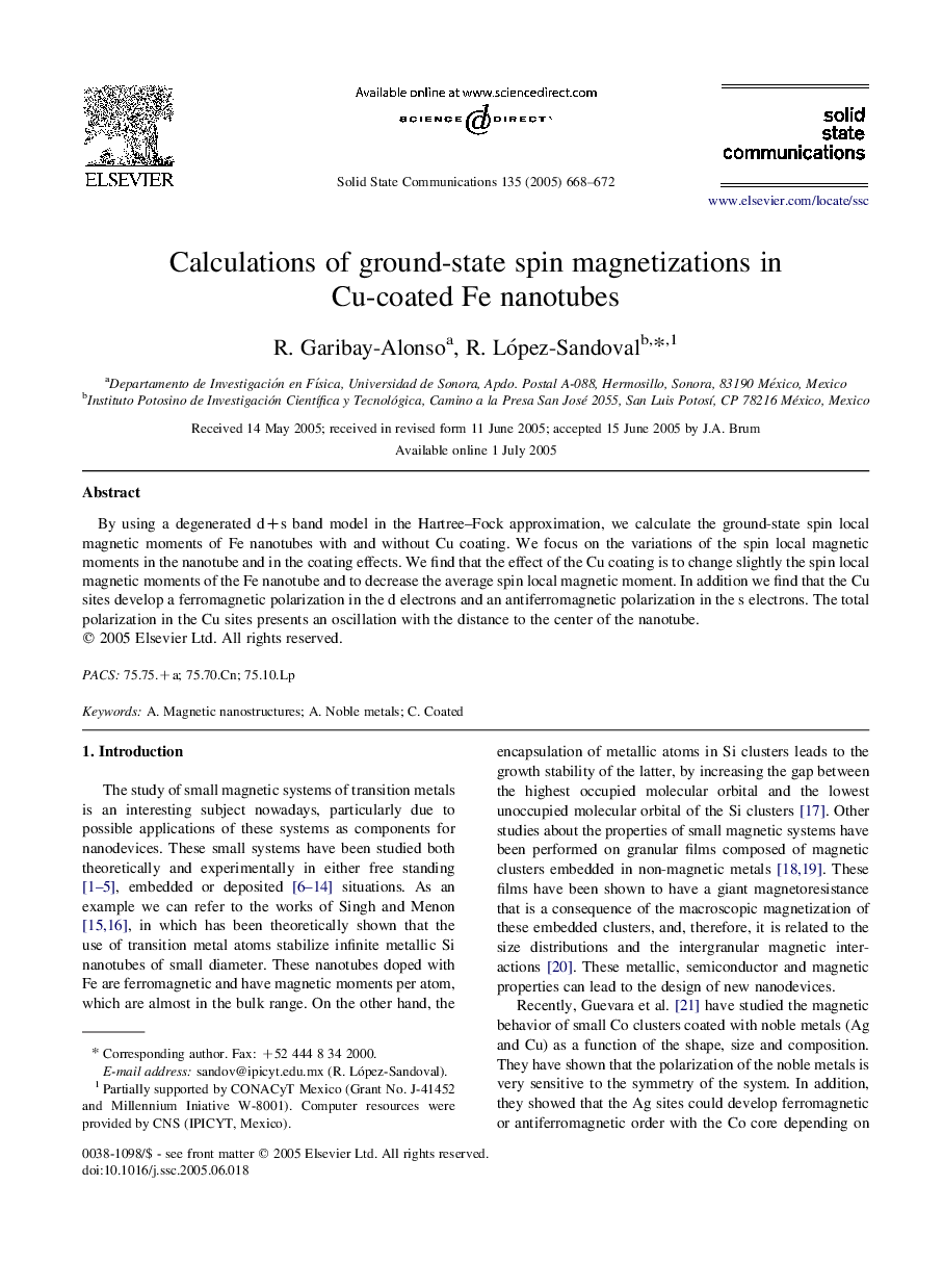 Calculations of ground-state spin magnetizations in Cu-coated Fe nanotubes