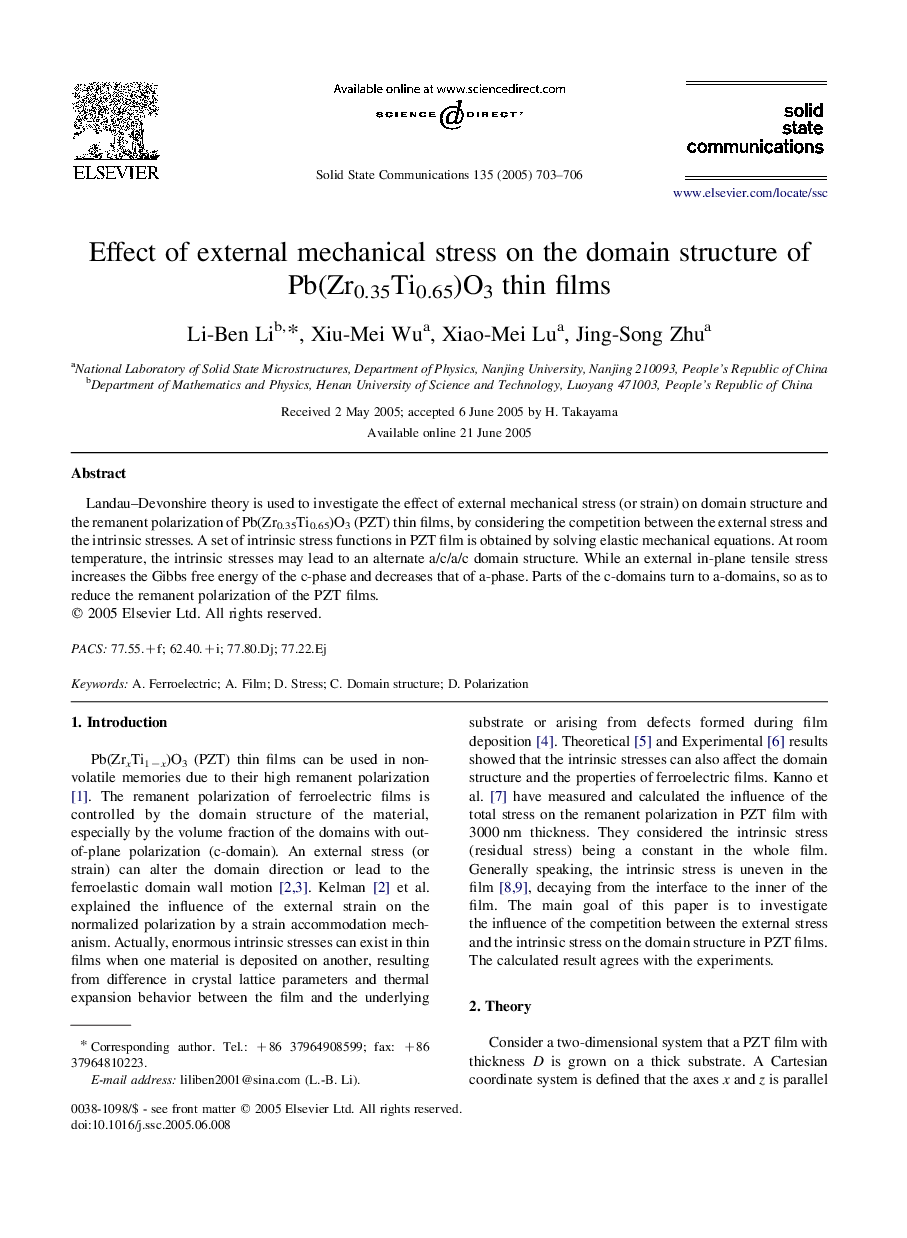 Effect of external mechanical stress on the domain structure of Pb(Zr0.35Ti0.65)O3 thin films