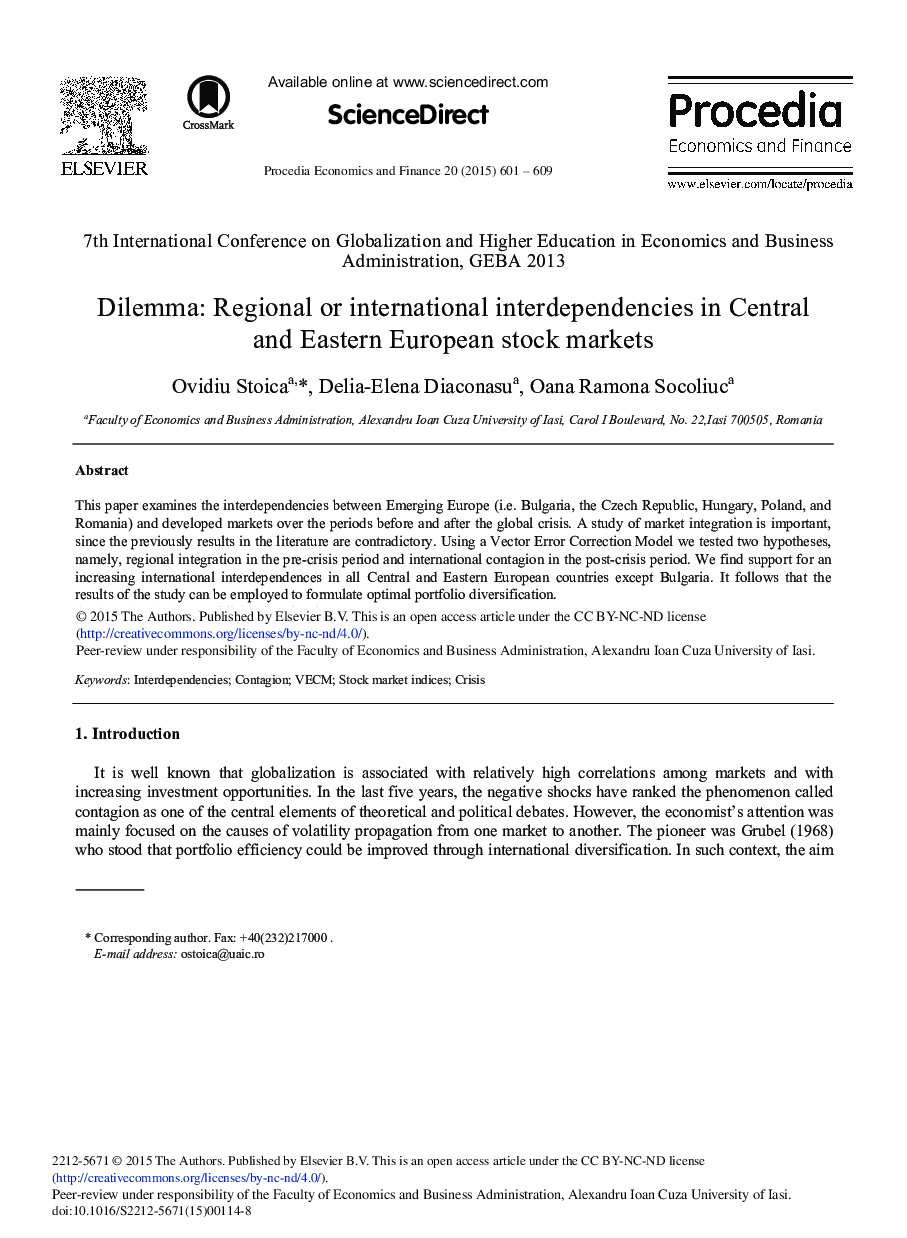 Dilemma: Regional or International Interdependencies in Central and Eastern European Stock Markets 