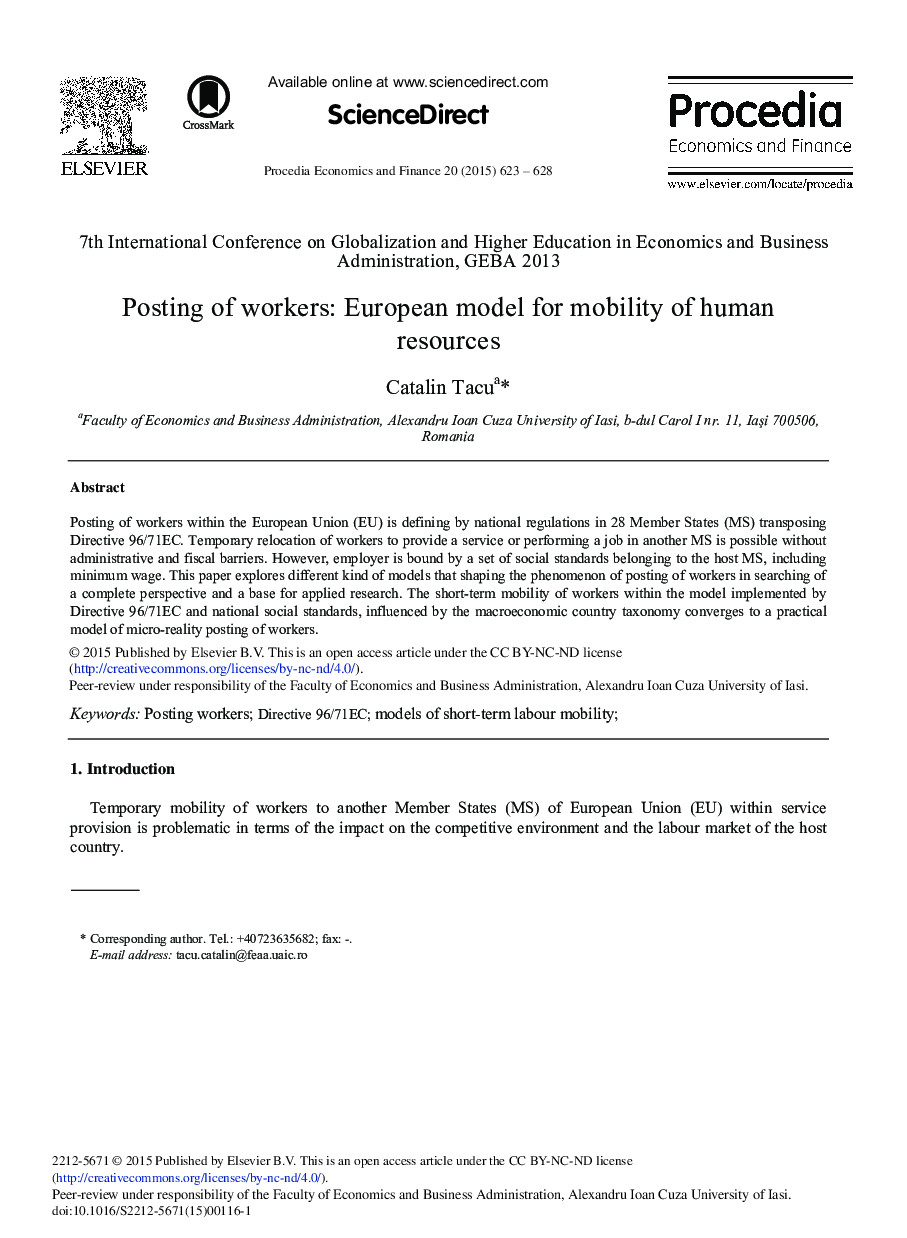 Posting of Workers: European Model for Mobility of Human Resources 