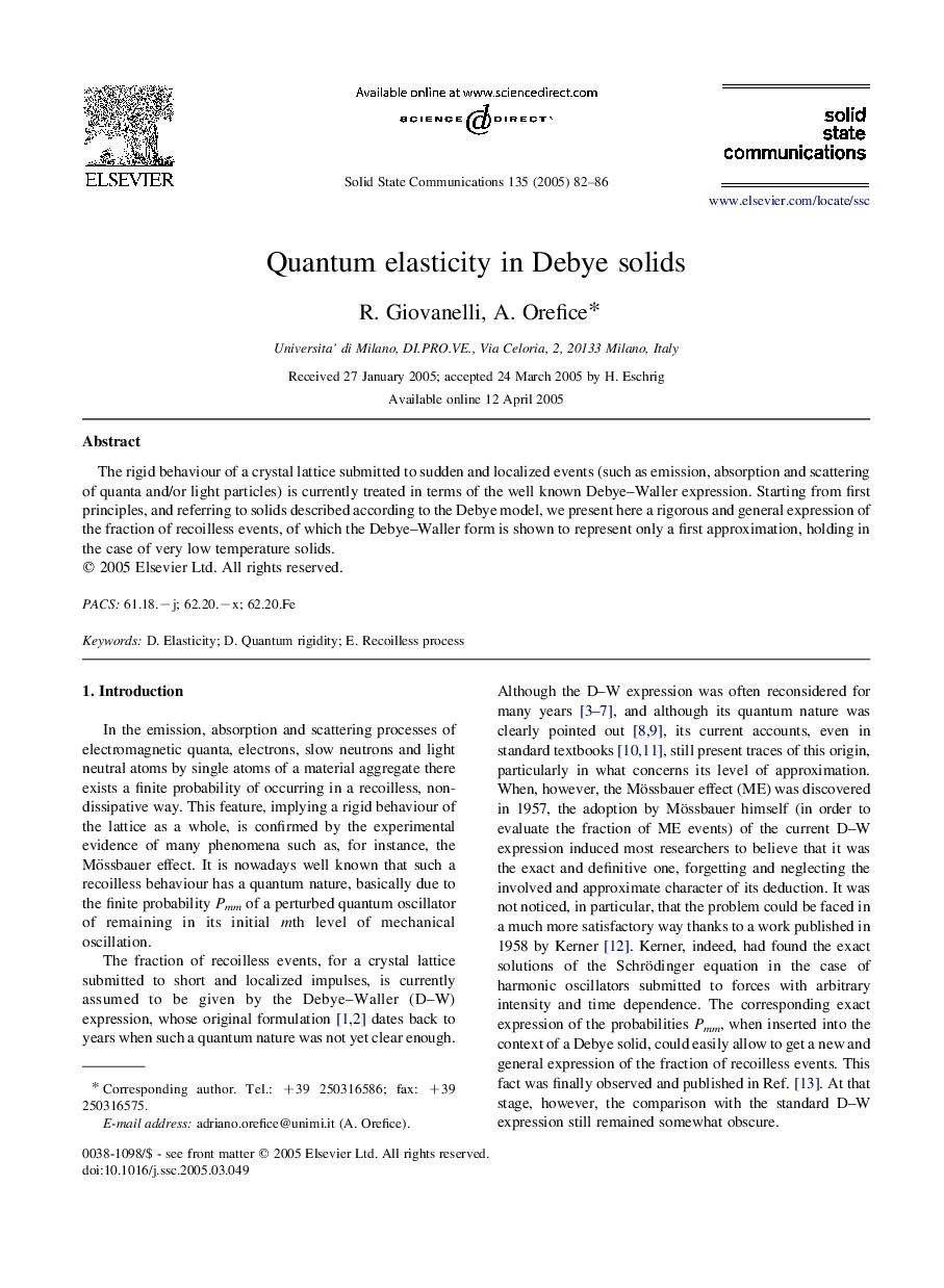 Quantum elasticity in Debye solids