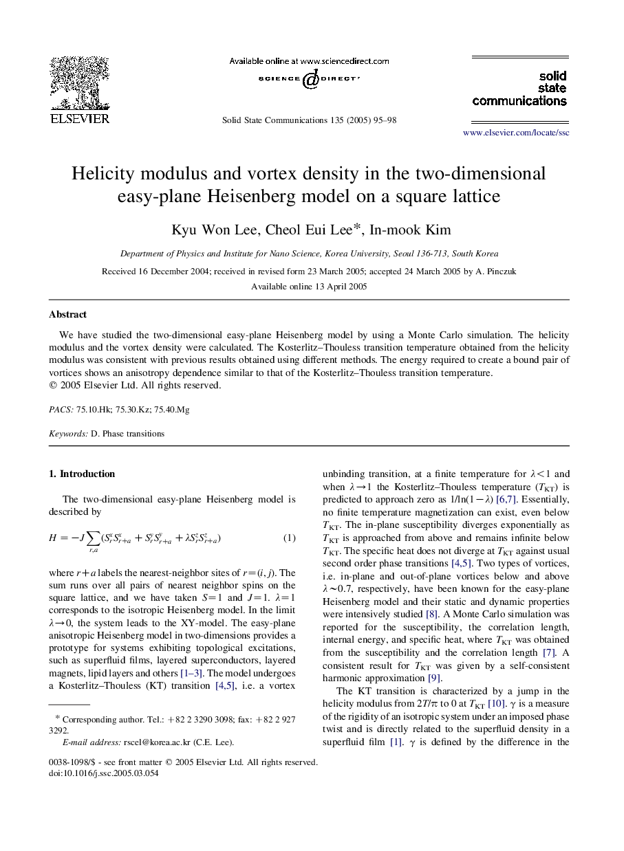 Helicity modulus and vortex density in the two-dimensional easy-plane Heisenberg model on a square lattice