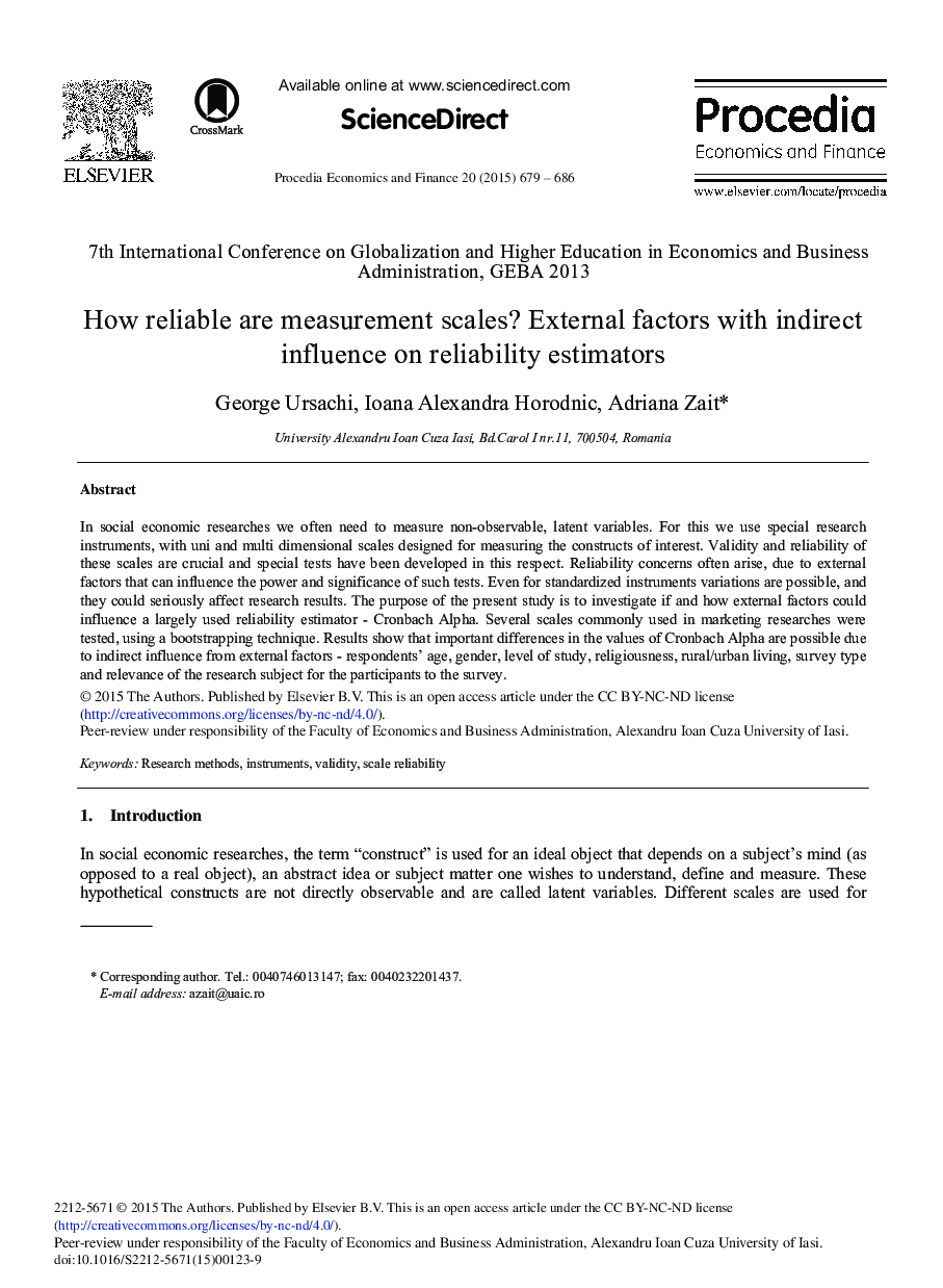 How Reliable are Measurement Scales? External Factors with Indirect Influence on Reliability Estimators 