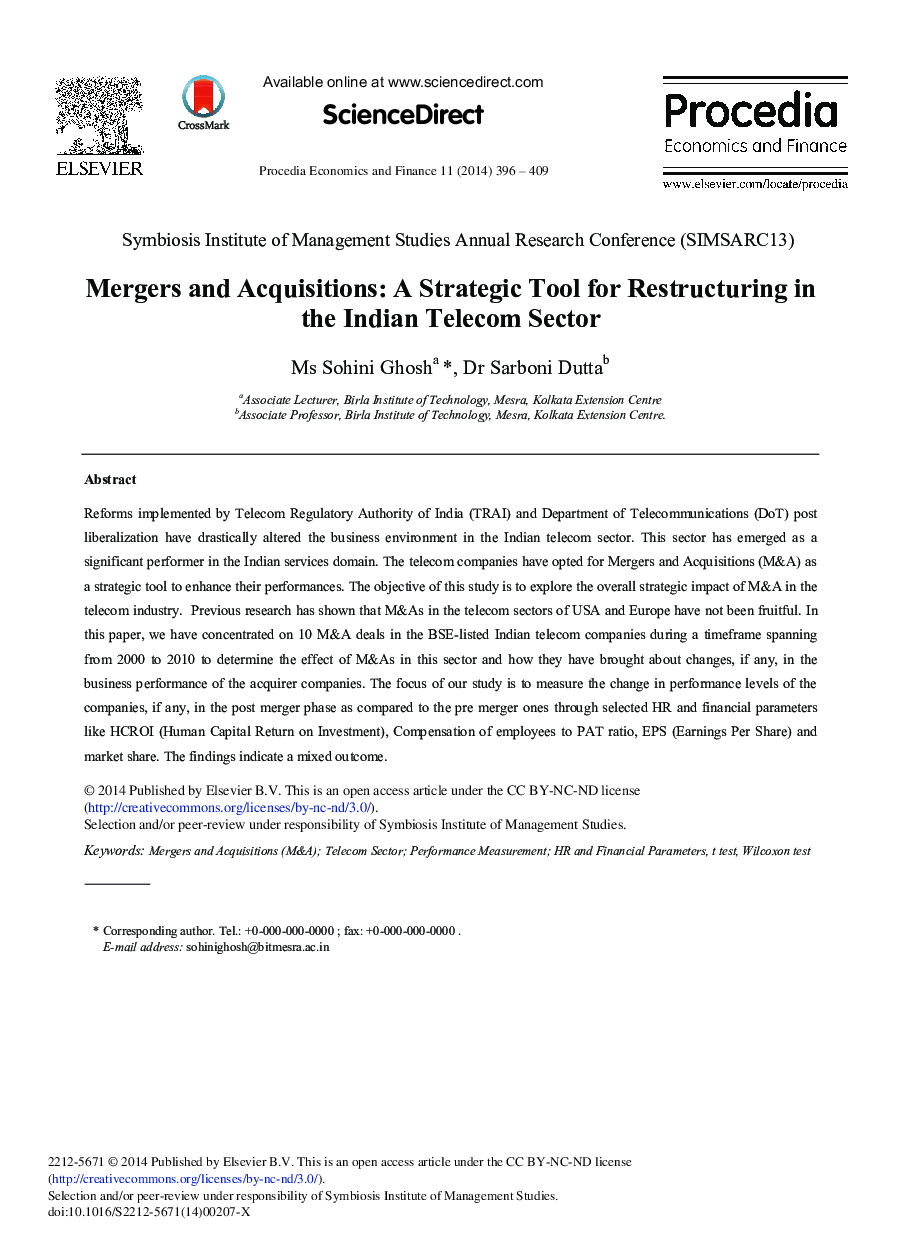 Mergers and Acquisitions: A Strategic Tool for Restructuring in the Indian Telecom Sector 