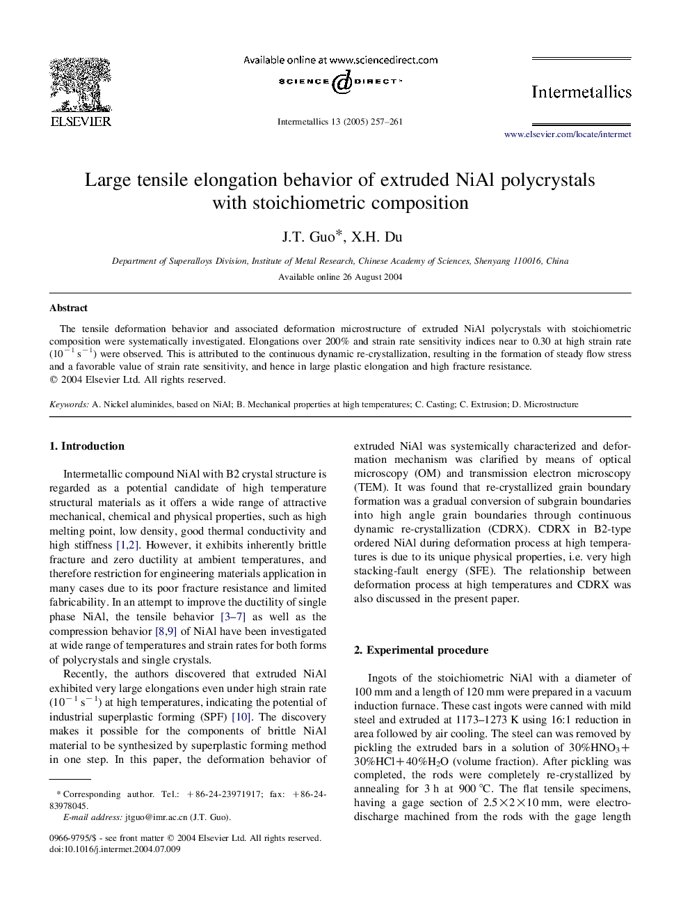 Large tensile elongation behavior of extruded NiAl polycrystals with stoichiometric composition