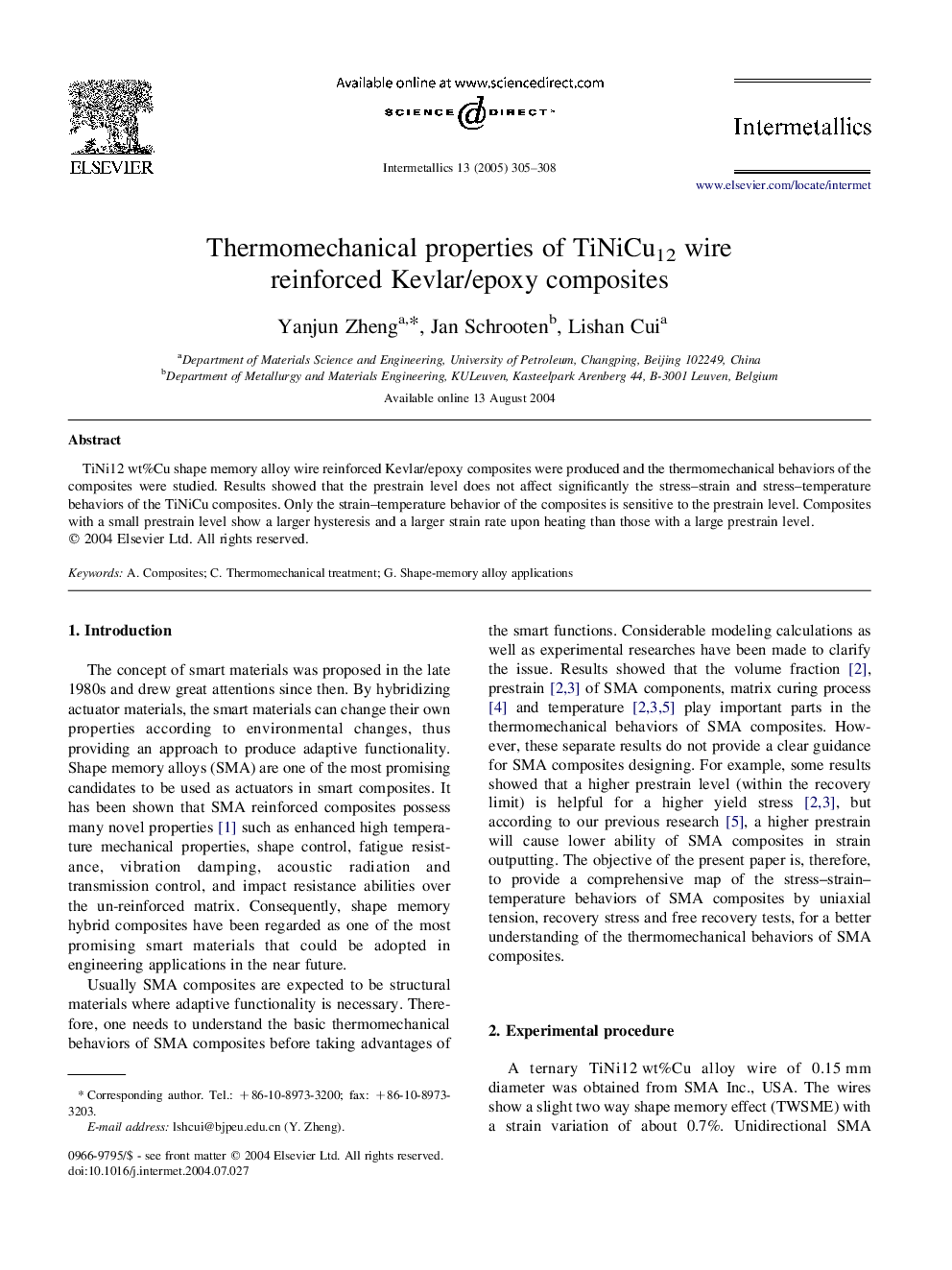 Thermomechanical properties of TiNiCu12 wire reinforced Kevlar/epoxy composites