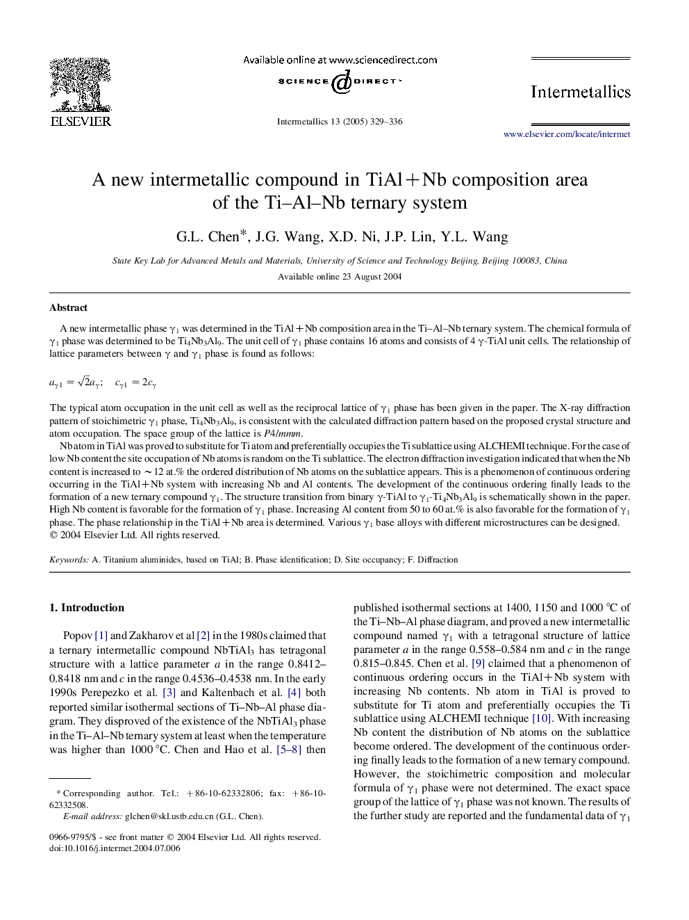 A new intermetallic compound in TiAl+Nb composition area of the Ti-Al-Nb ternary system