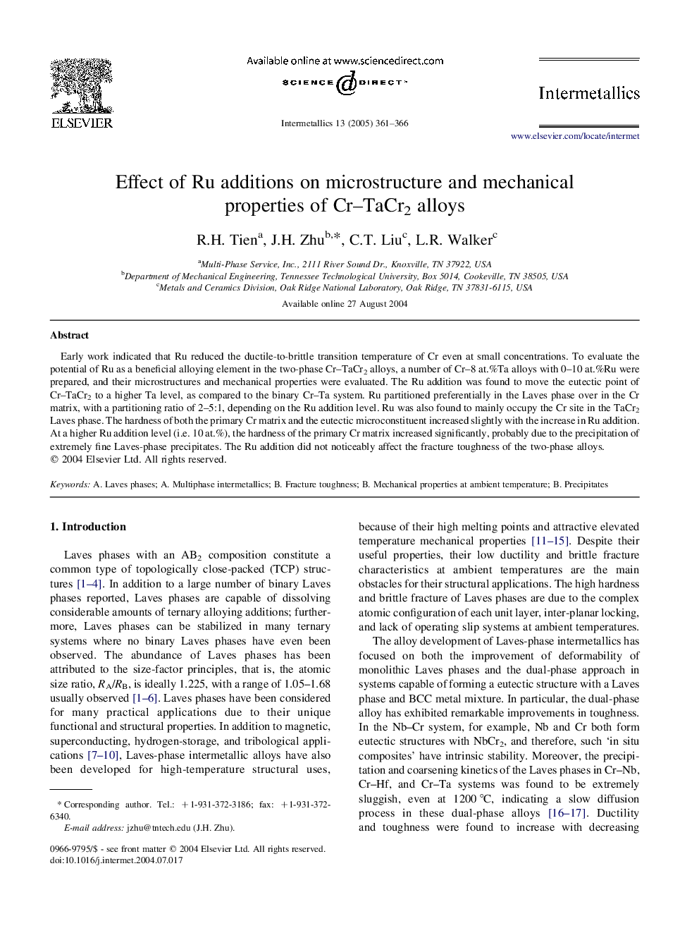 Effect of Ru additions on microstructure and mechanical properties of Cr-TaCr2 alloys