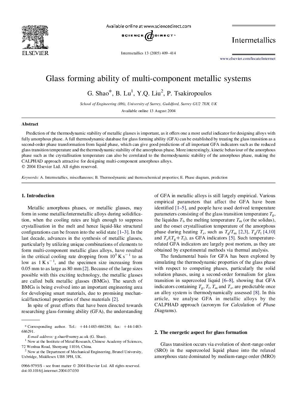 Glass forming ability of multi-component metallic systems