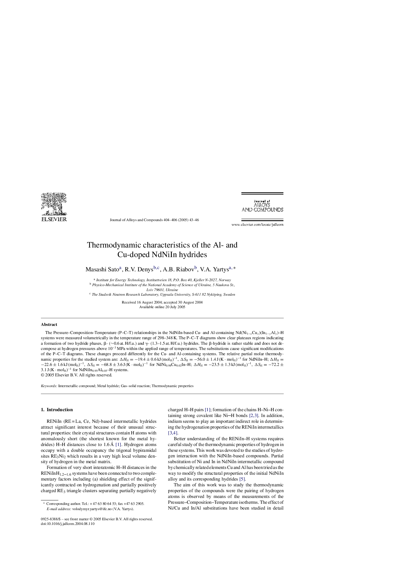 Thermodynamic characteristics of the Al- and Cu-doped NdNiIn hydrides