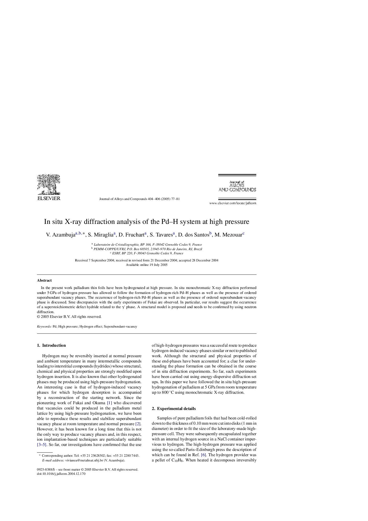 In situ X-ray diffraction analysis of the Pd-H system at high pressure