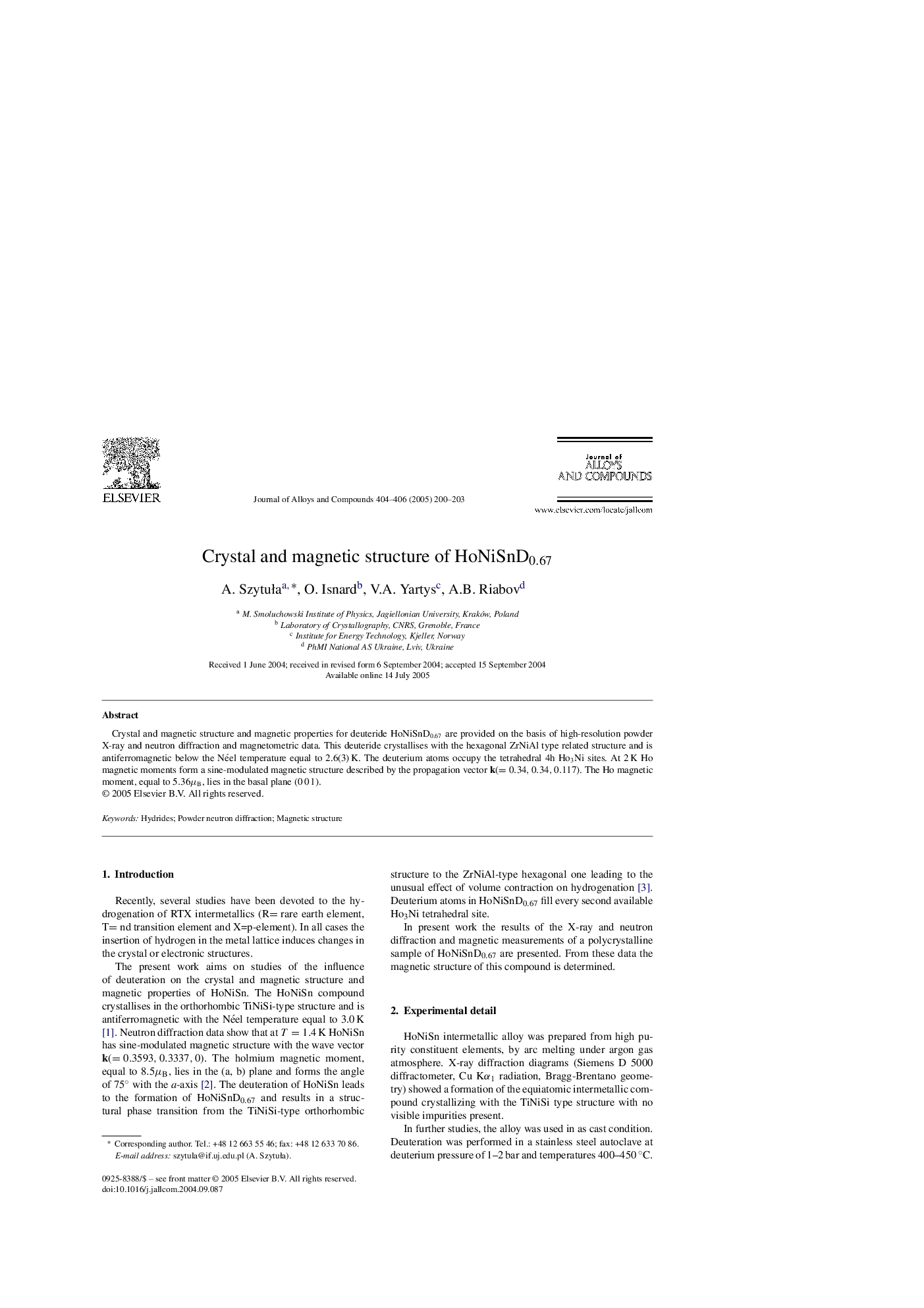 Crystal and magnetic structure of HoNiSnD0.67