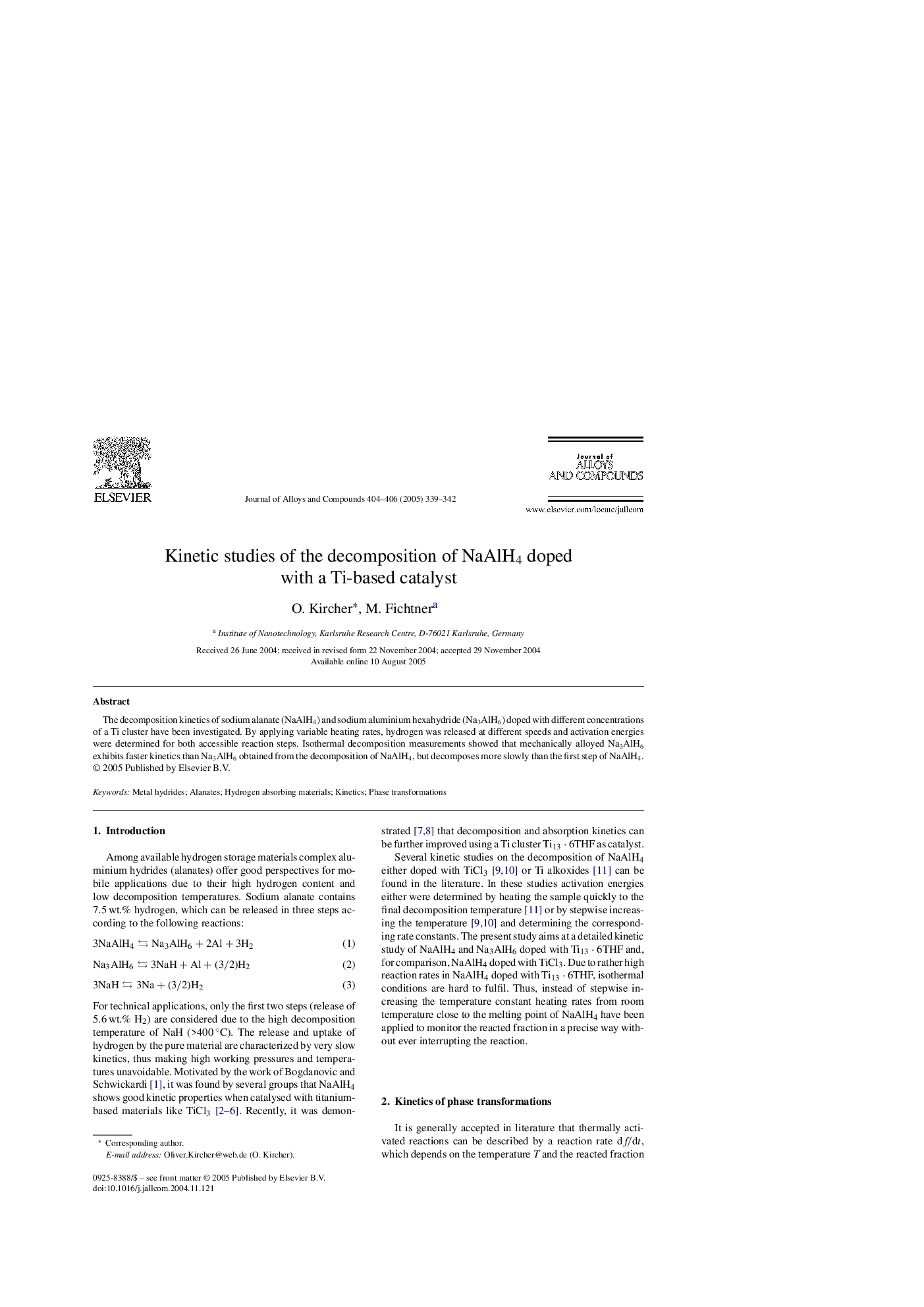 Kinetic studies of the decomposition of NaAlH4 doped with a Ti-based catalyst