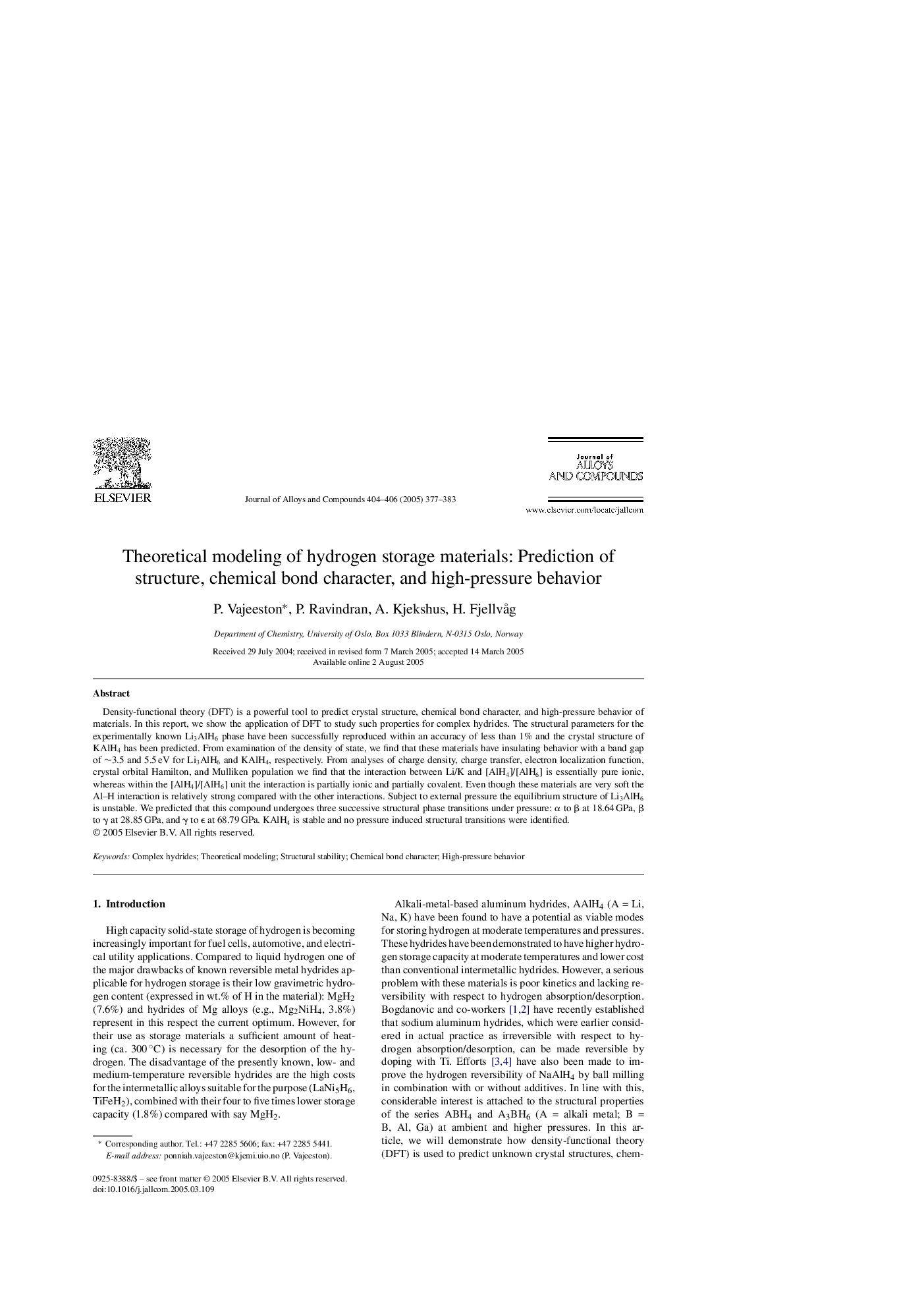 Theoretical modeling of hydrogen storage materials: Prediction of structure, chemical bond character, and high-pressure behavior