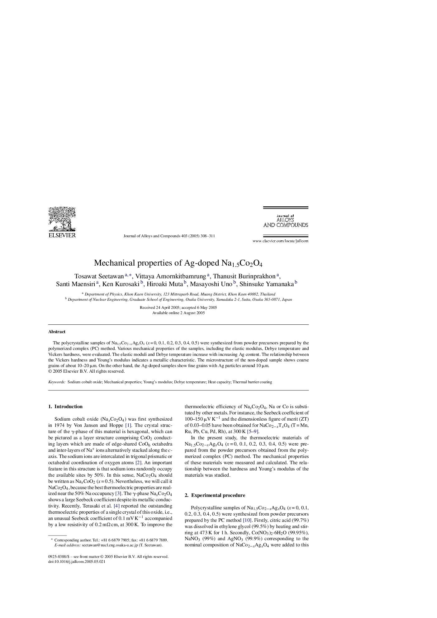 Mechanical properties of Ag-doped Na1.5Co2O4