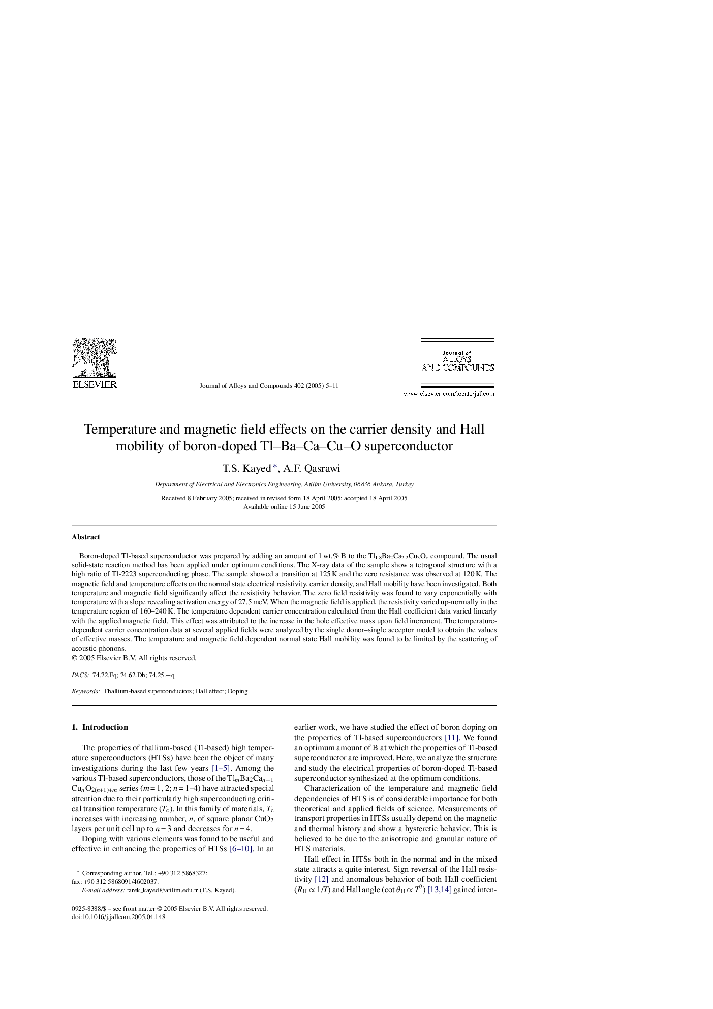 Temperature and magnetic field effects on the carrier density and Hall mobility of boron-doped Tl-Ba-Ca-Cu-O superconductor