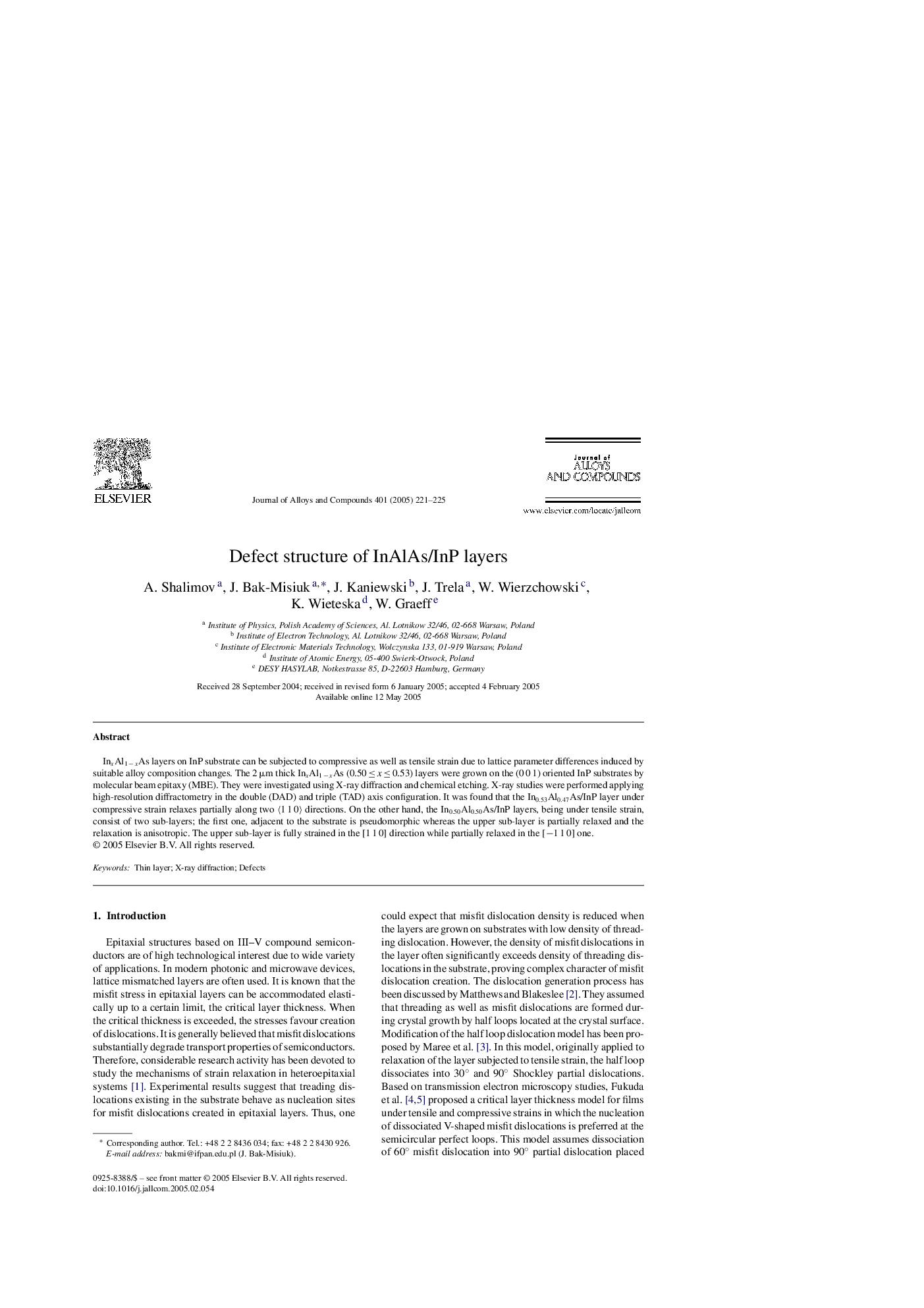 Defect structure of InAlAs/InP layers