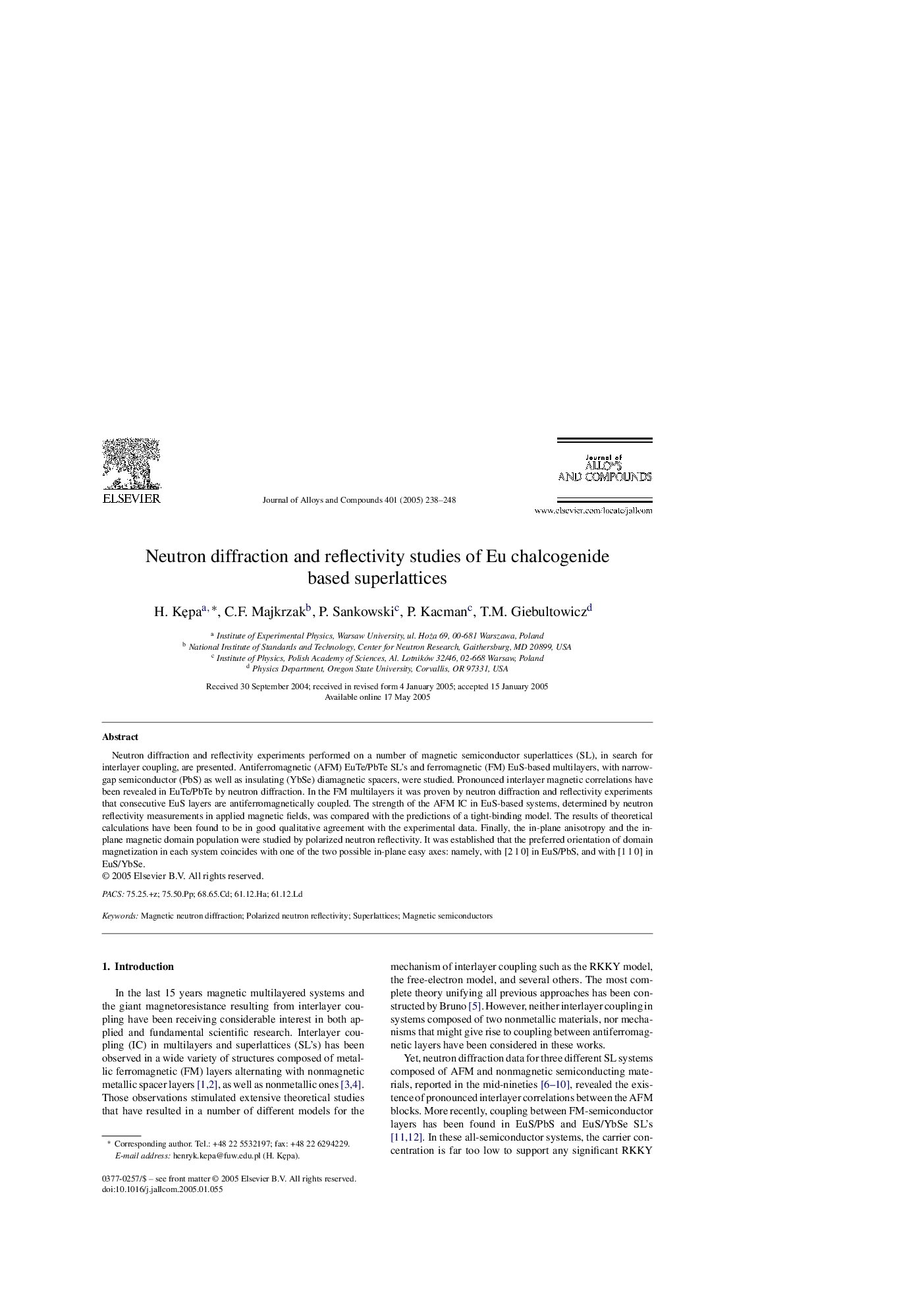 Neutron diffraction and reflectivity studies of Eu chalcogenide based superlattices