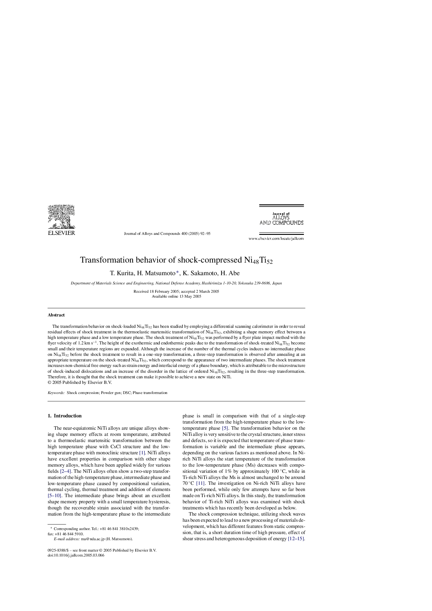 Transformation behavior of shock-compressed Ni48Ti52