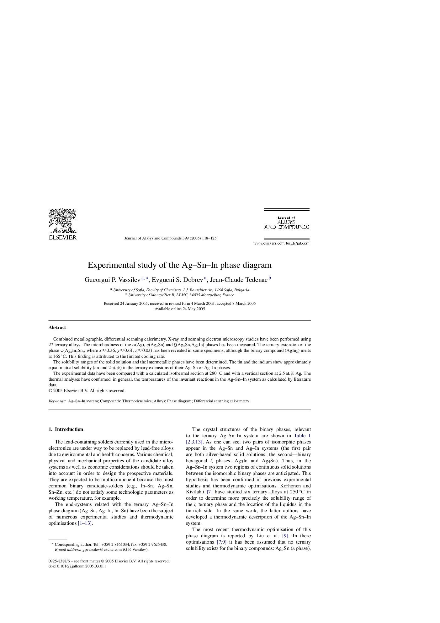 Experimental study of the Ag-Sn-In phase diagram