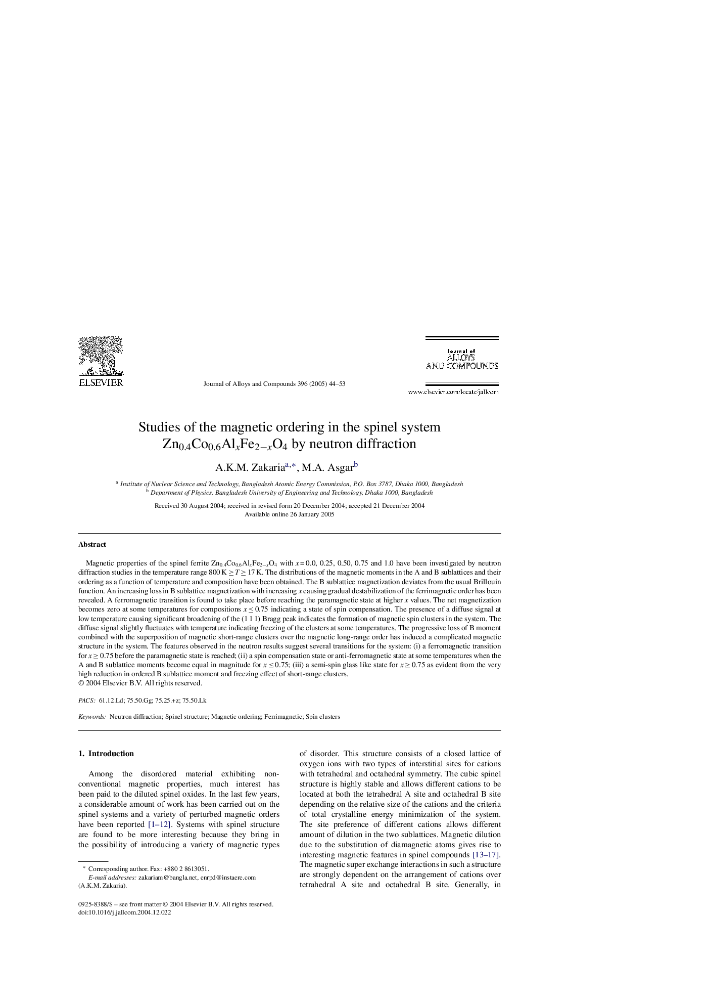 Studies of the magnetic ordering in the spinel system Zn0.4Co0.6AlxFe2âxO4 by neutron diffraction