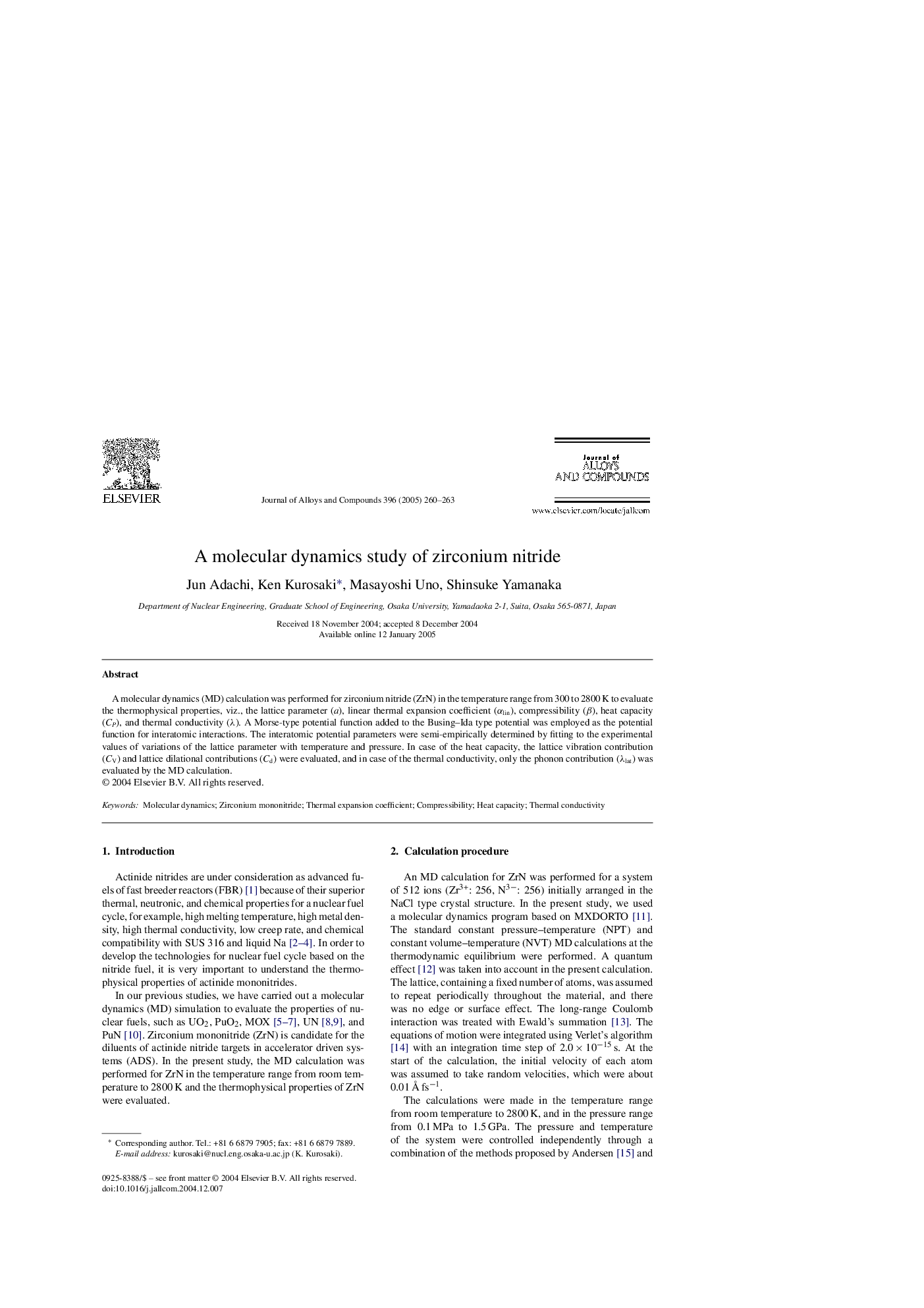 A molecular dynamics study of zirconium nitride