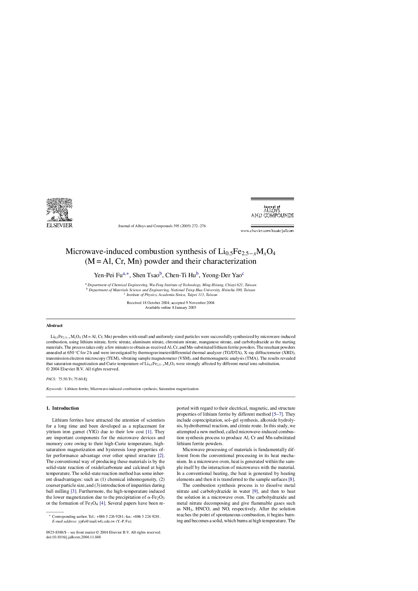 Microwave-induced combustion synthesis of Li0.5Fe2.5âxMxO4 (MÂ =Â Al, Cr, Mn) powder and their characterization