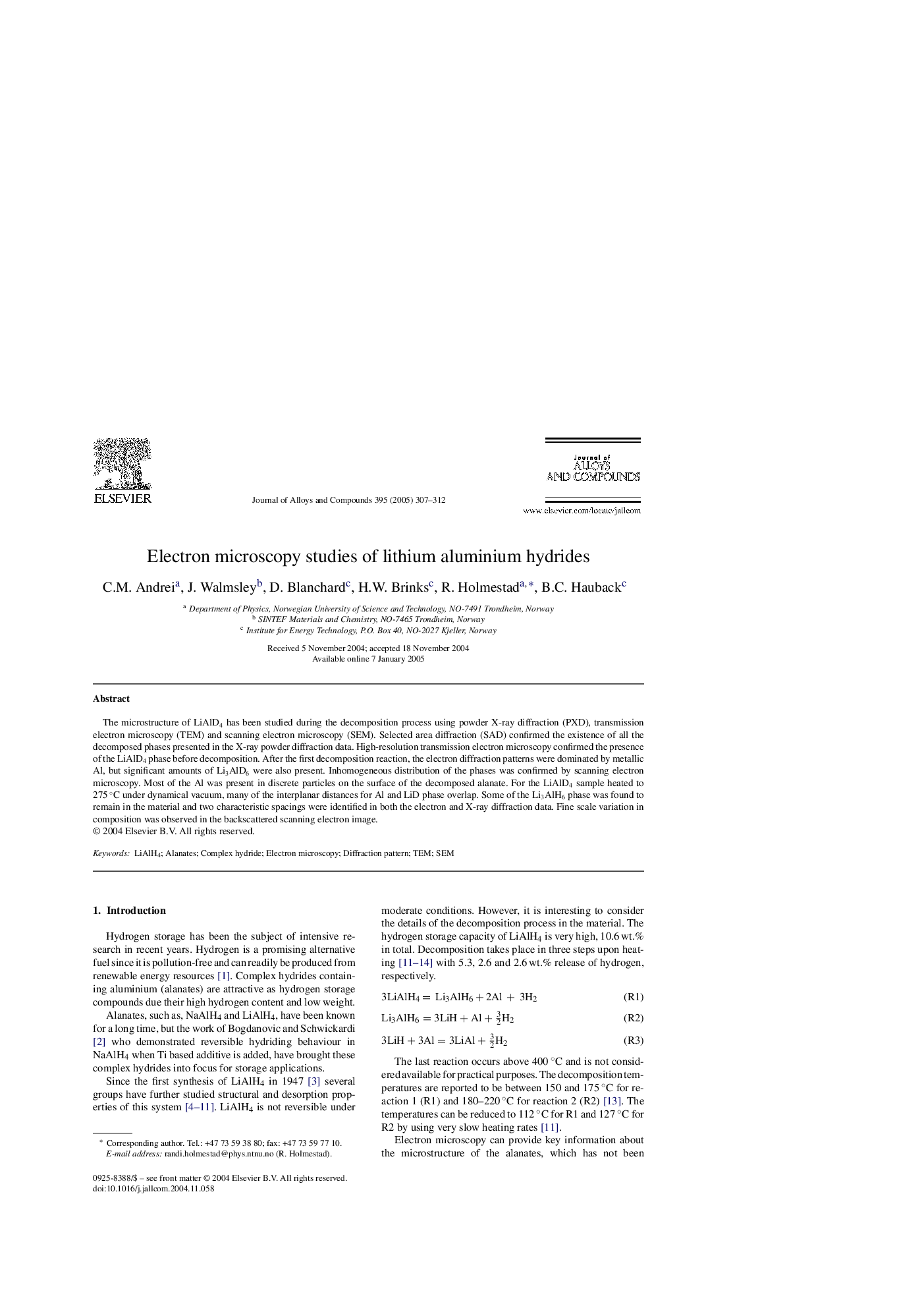 Electron microscopy studies of lithium aluminium hydrides