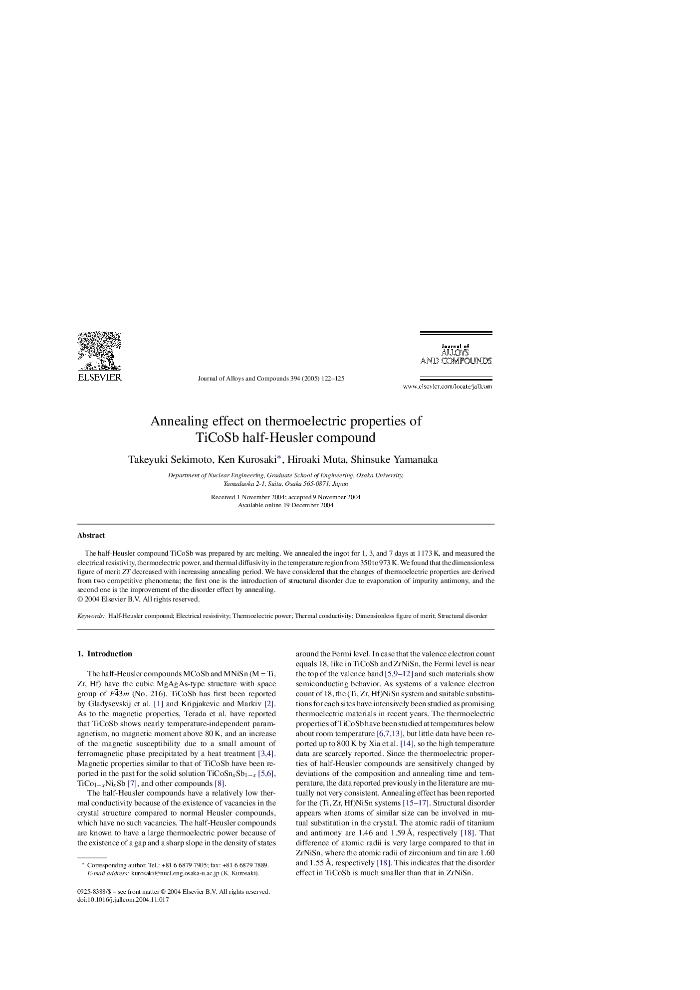 Annealing effect on thermoelectric properties of TiCoSb half-Heusler compound