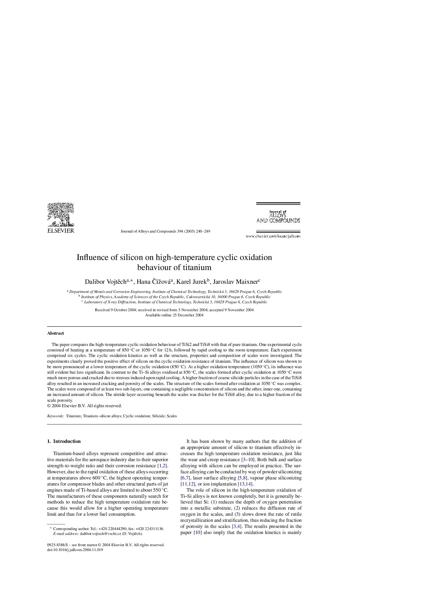 Influence of silicon on high-temperature cyclic oxidation behaviour of titanium