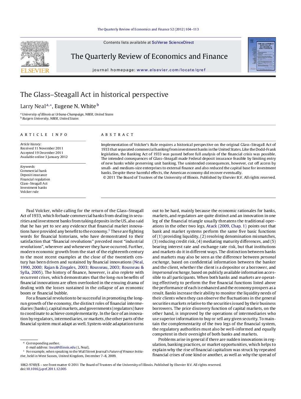 The Glass–Steagall Act in historical perspective