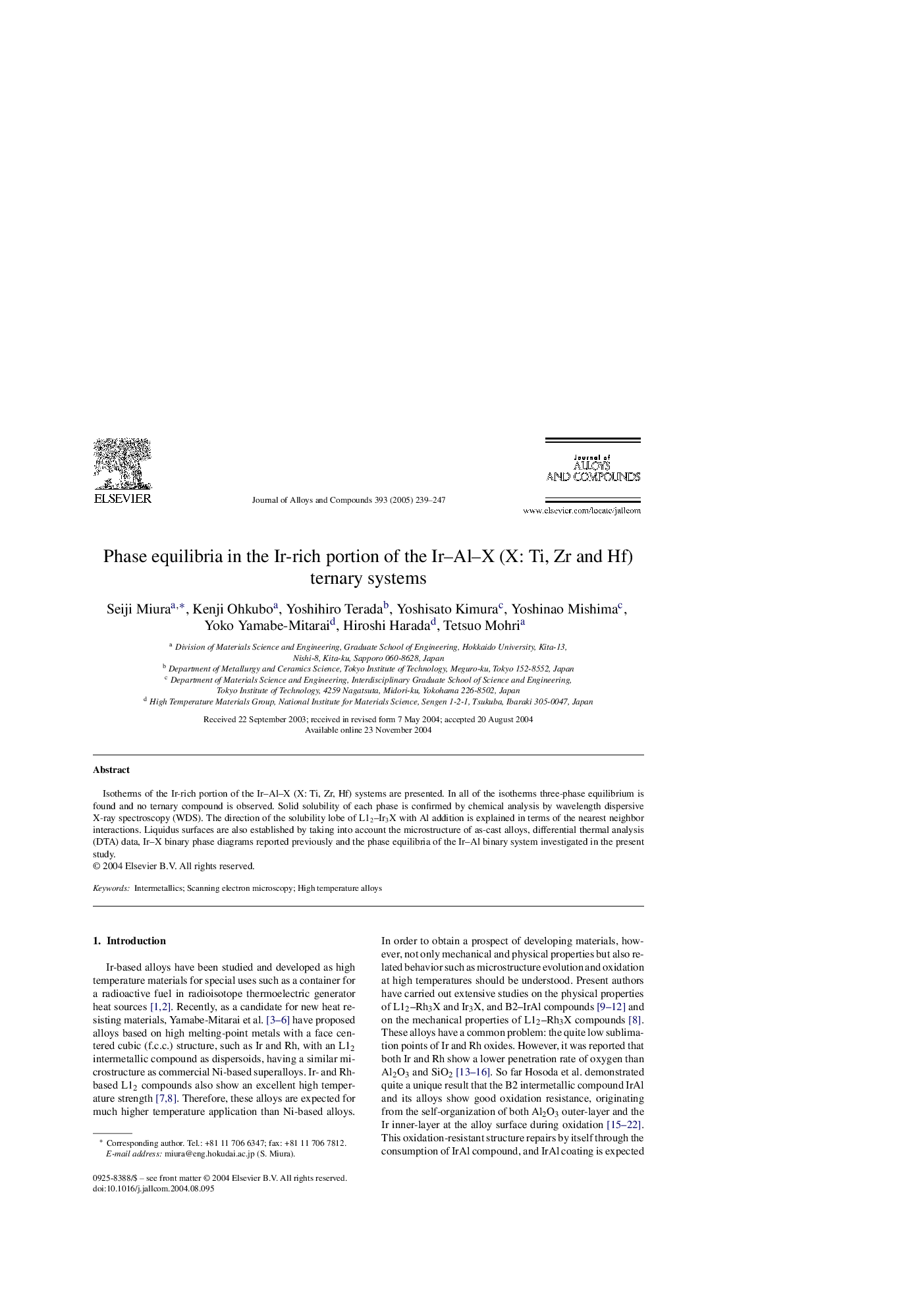 Phase equilibria in the Ir-rich portion of the Ir-Al-X (X: Ti, Zr and Hf) ternary systems