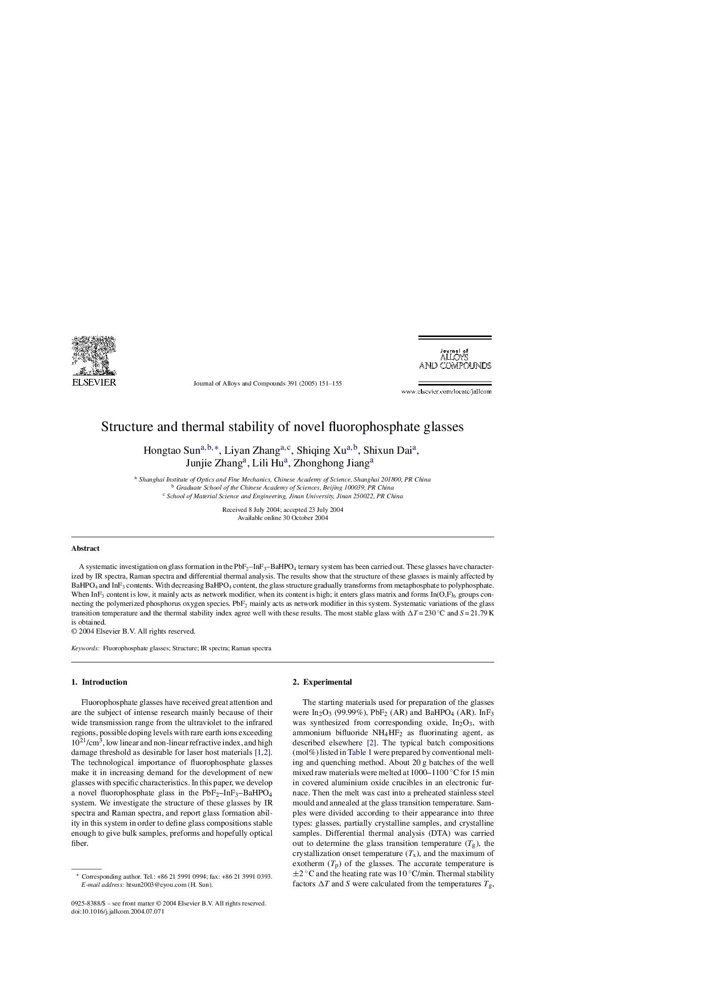 Structure and thermal stability of novel fluorophosphate glasses