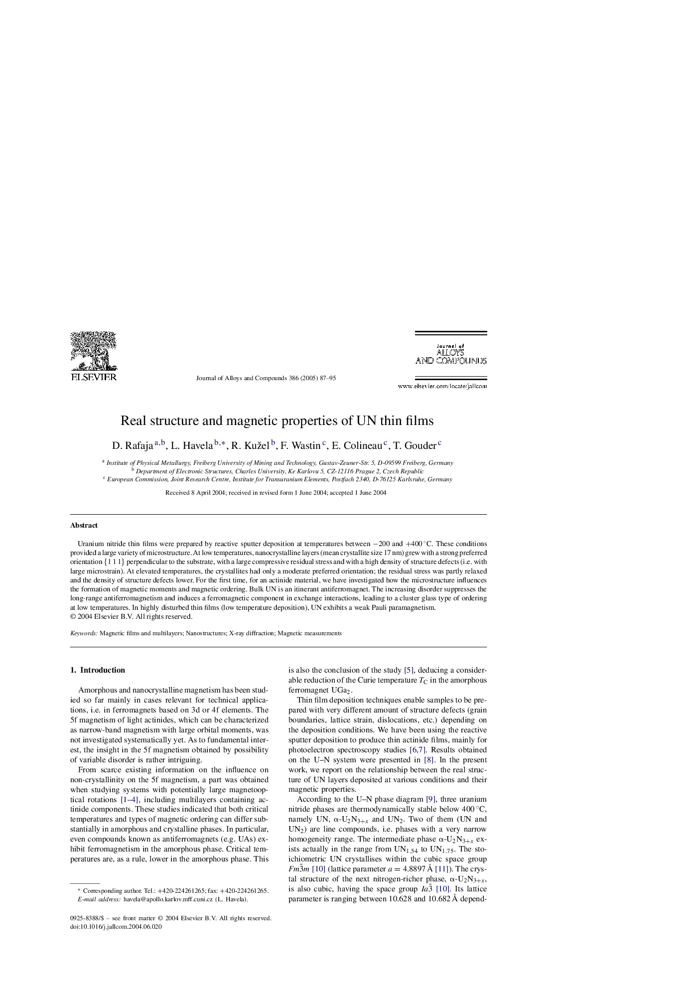 Real structure and magnetic properties of UN thin films