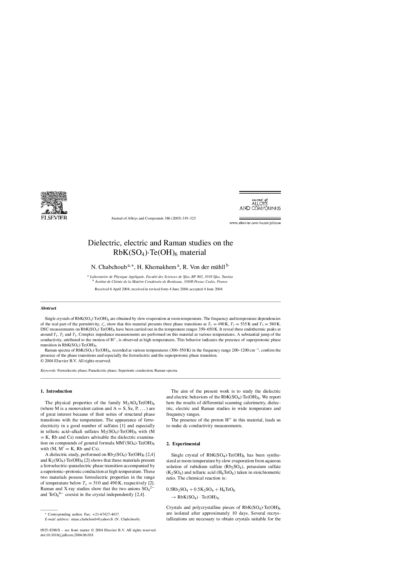 Dielectric, electric and Raman studies on the RbK(SO4)Â·Te(OH)6 material