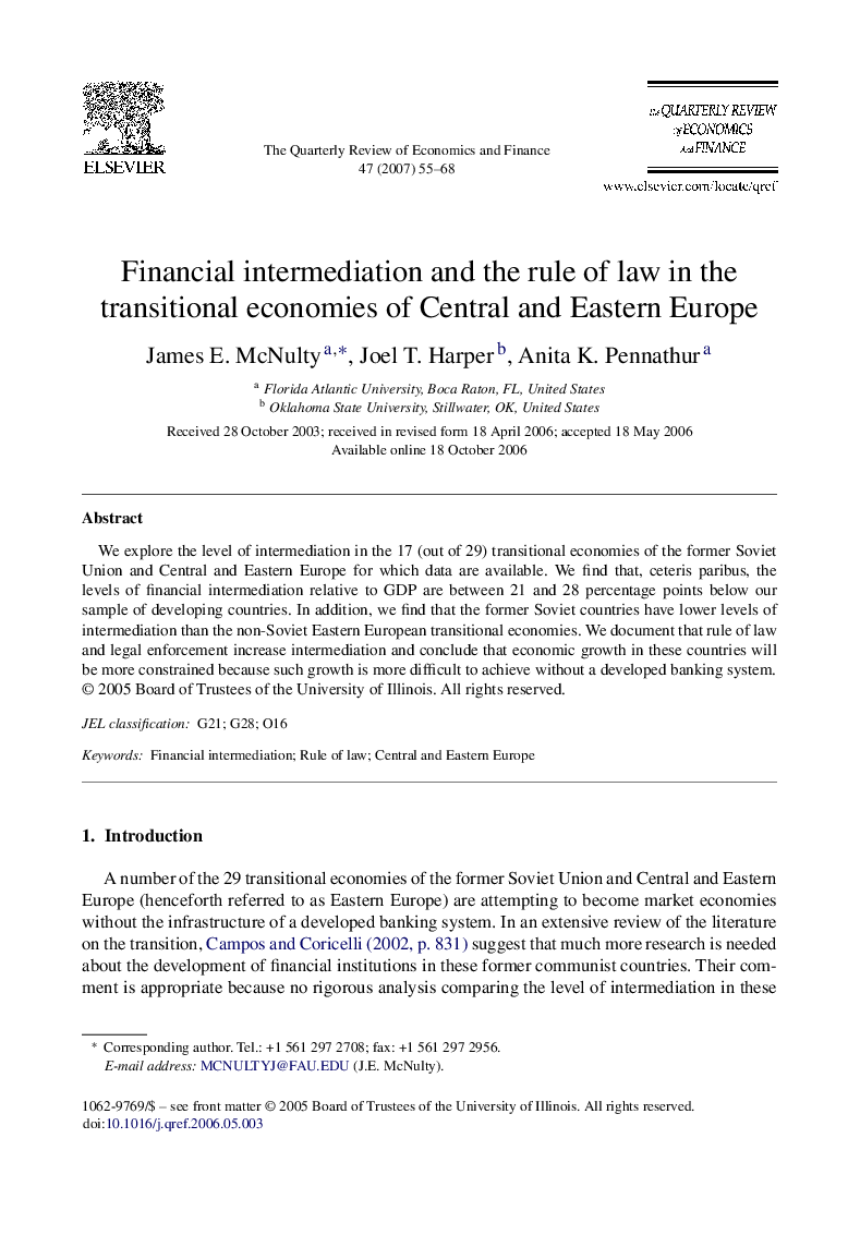 Financial intermediation and the rule of law in the transitional economies of Central and Eastern Europe