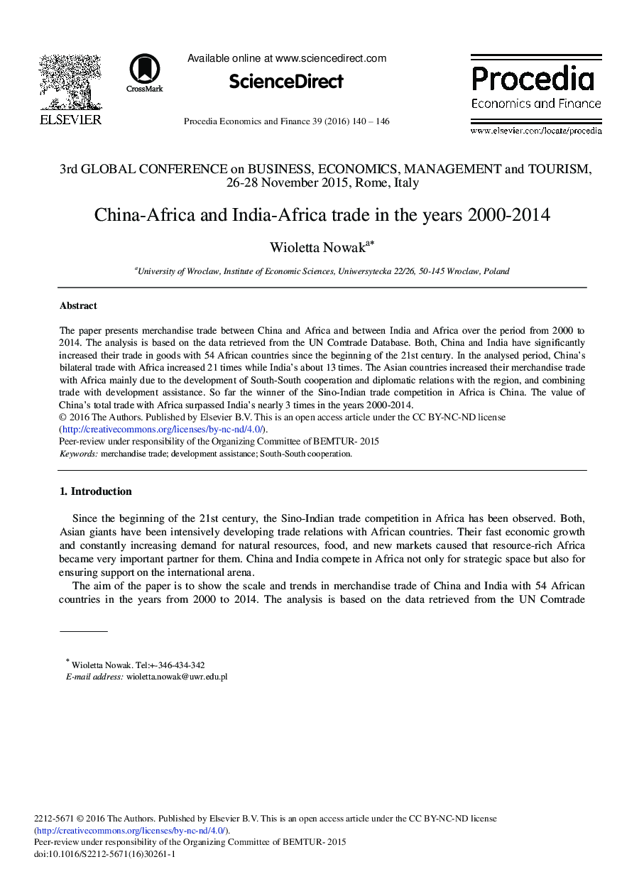 China-Africa and India-Africa trade in the years 2000-2014 