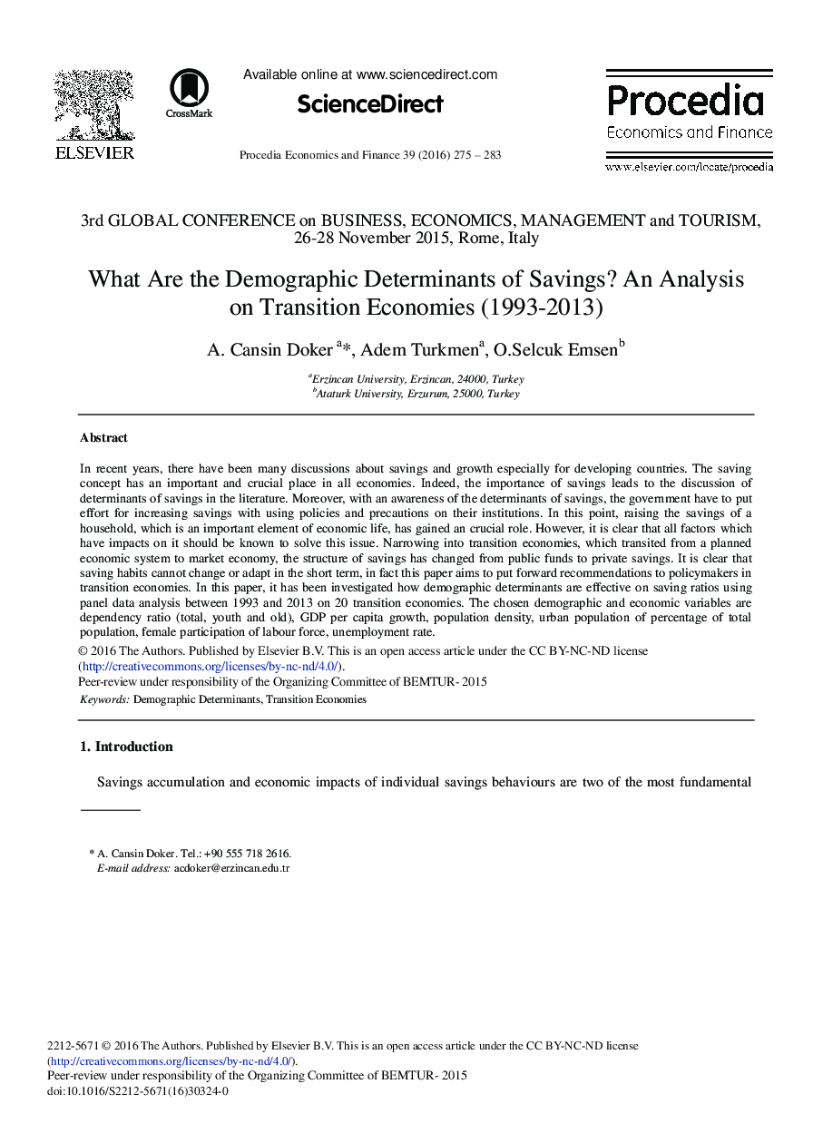 عوامل مؤثر دموگرافیک پس انداز چیست؟ تجزیه و تحلیل در اقتصادهای در حال گذار (1993-2013)