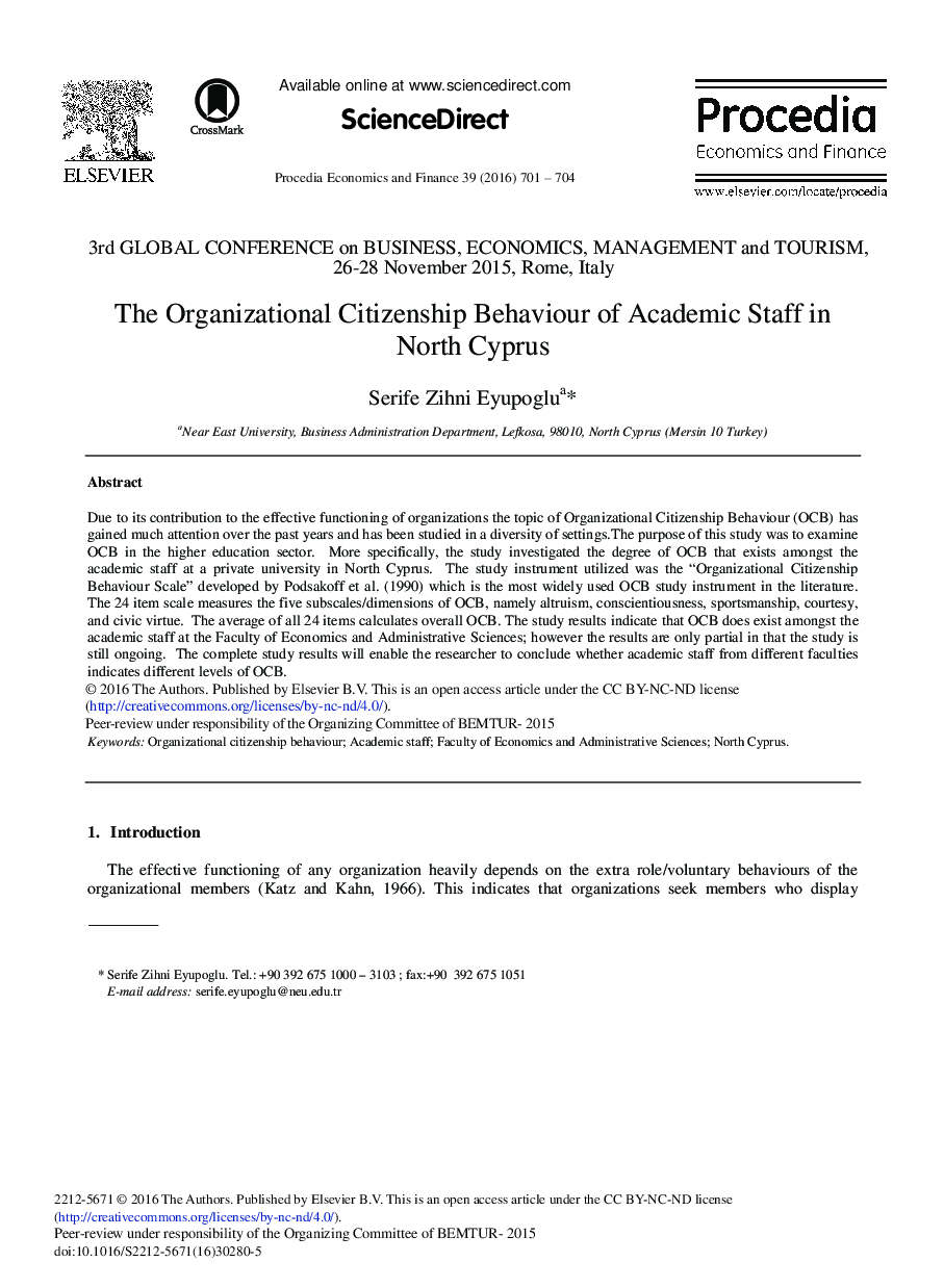 The Organizational Citizenship Behaviour of Academic Staff in North Cyprus 