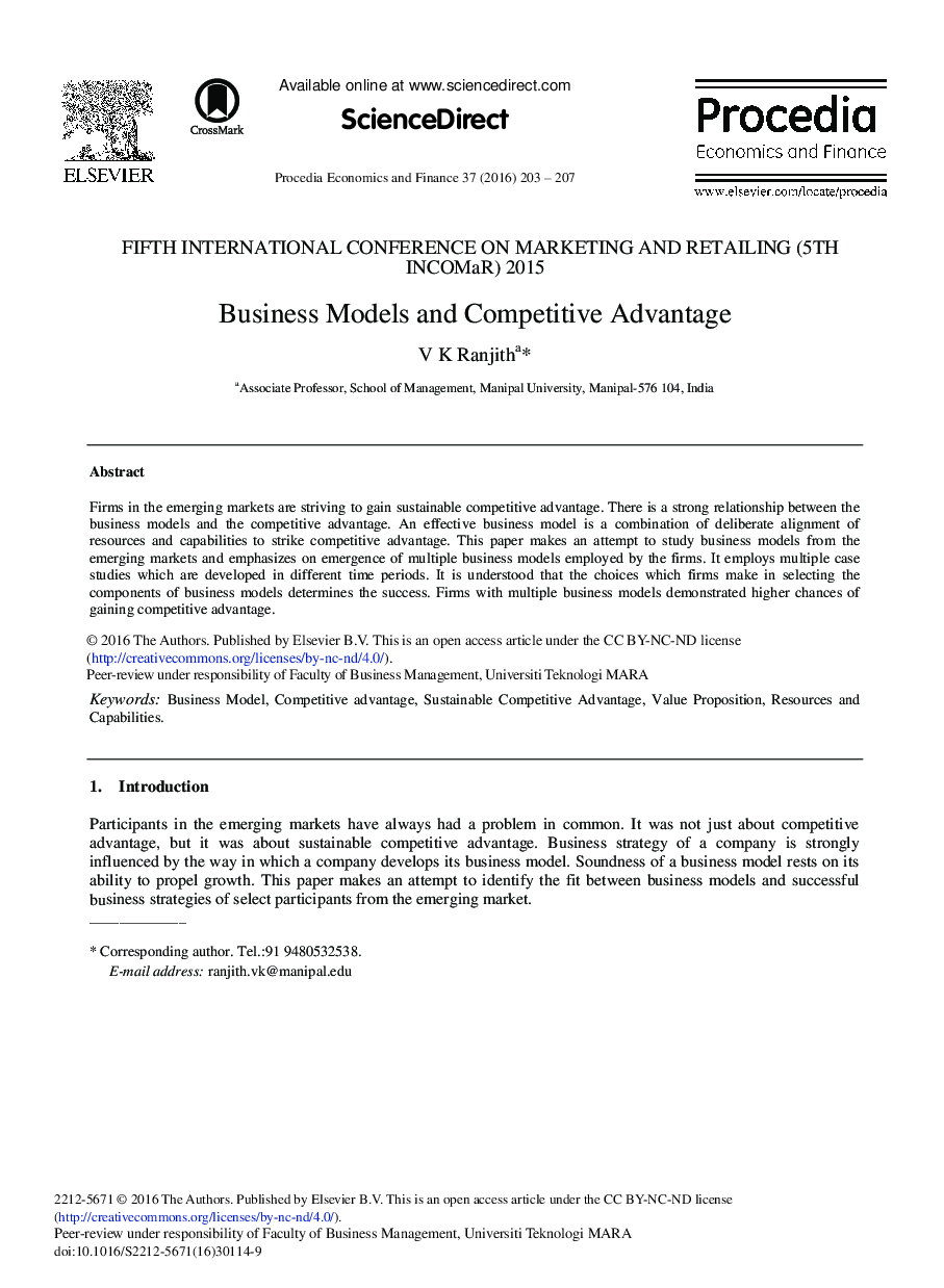 Business Models and Competitive Advantage 