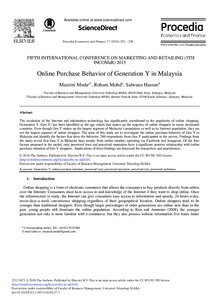 Online Purchase Behavior of Generation Y in Malaysia 