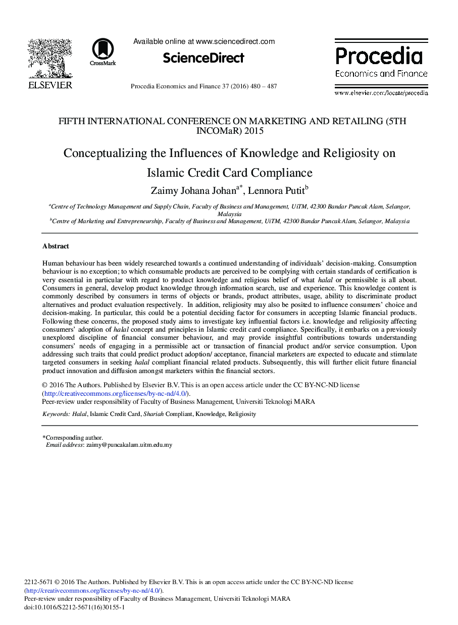 Conceptualizing the Influences of Knowledge and Religiosity on Islamic Credit Card Compliance 
