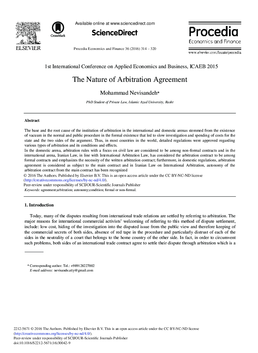 The Nature of Arbitration Agreement 