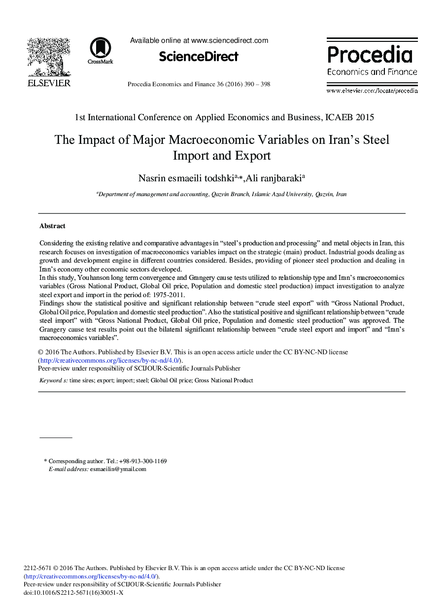 The Impact of Major Macroeconomic Variables on Iran's Steel Import and Export 