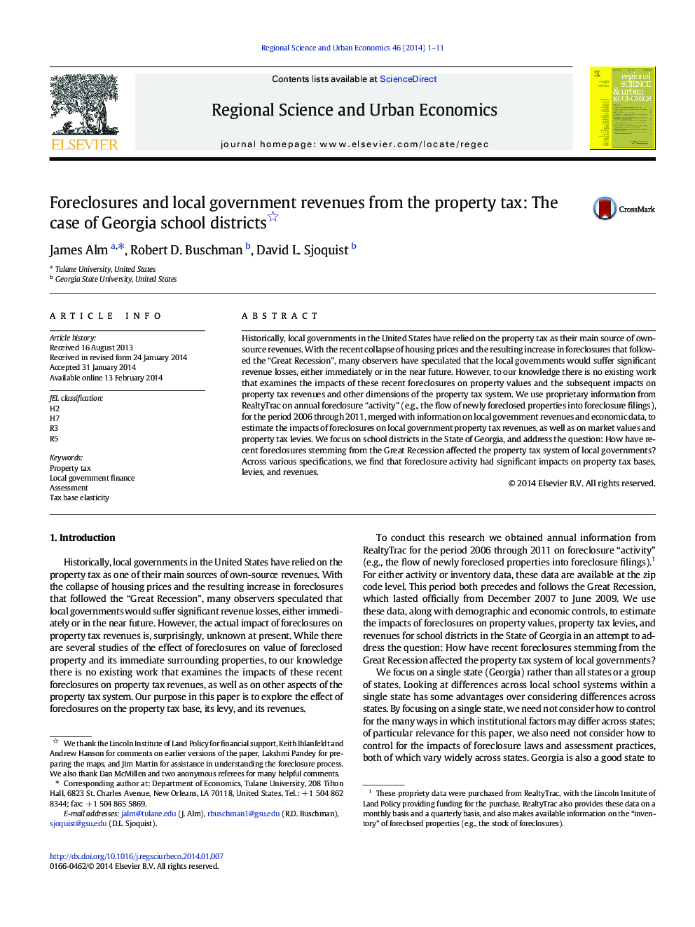 Foreclosures and local government revenues from the property tax: The case of Georgia school districts