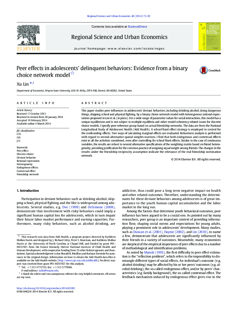 Peer effects in adolescents' delinquent behaviors: Evidence from a binary choice network model 