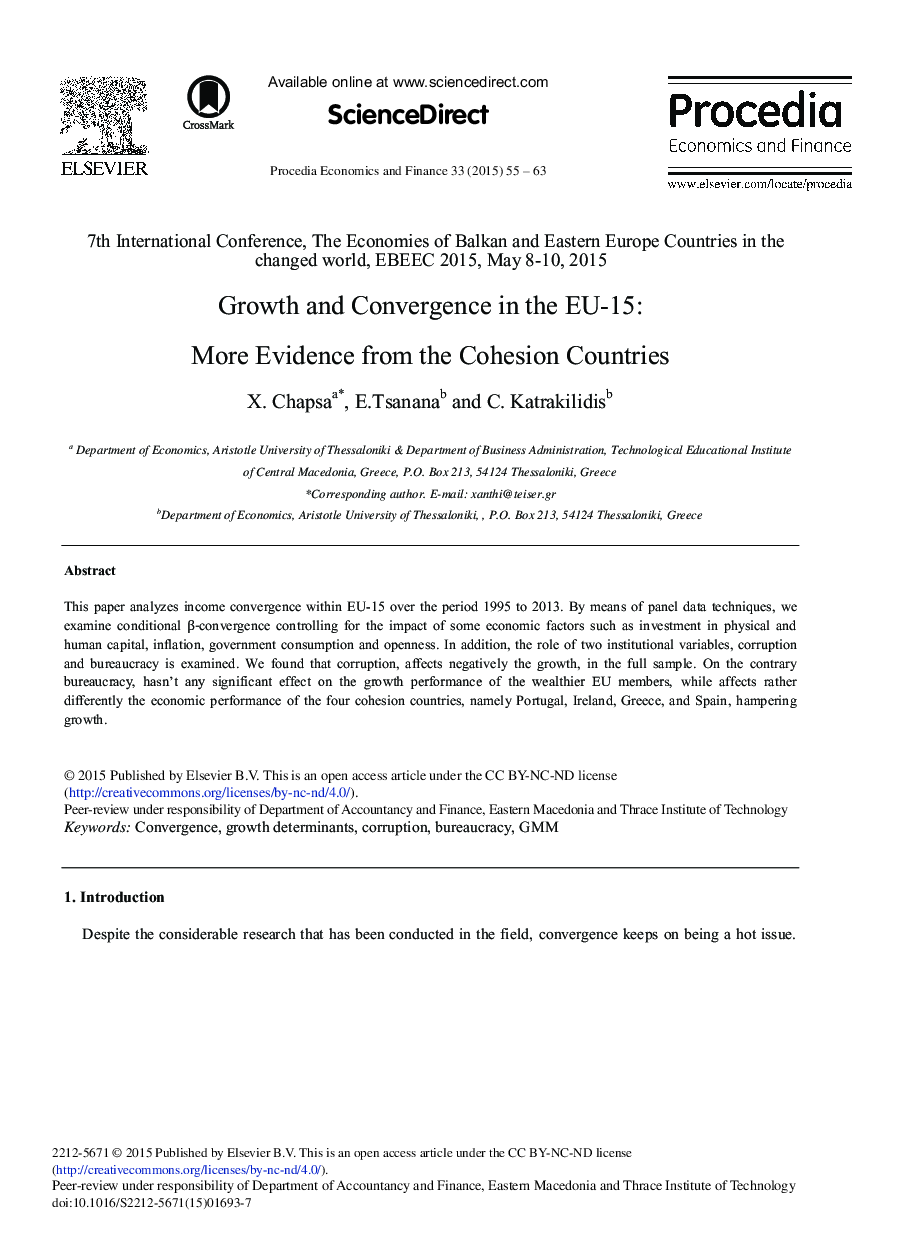 Growth and Convergence in the EU-15: More Evidence from the Cohesion Countries 